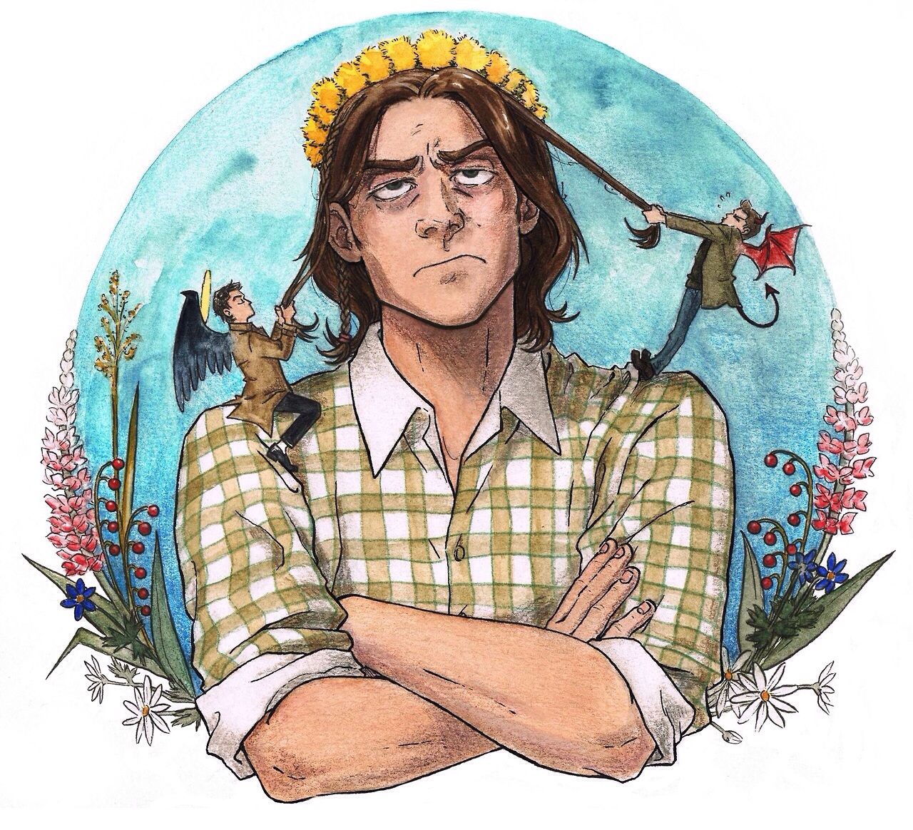 Angel Vs - Demon - Jared Padalecki Cartoon Drawings - HD Wallpaper 