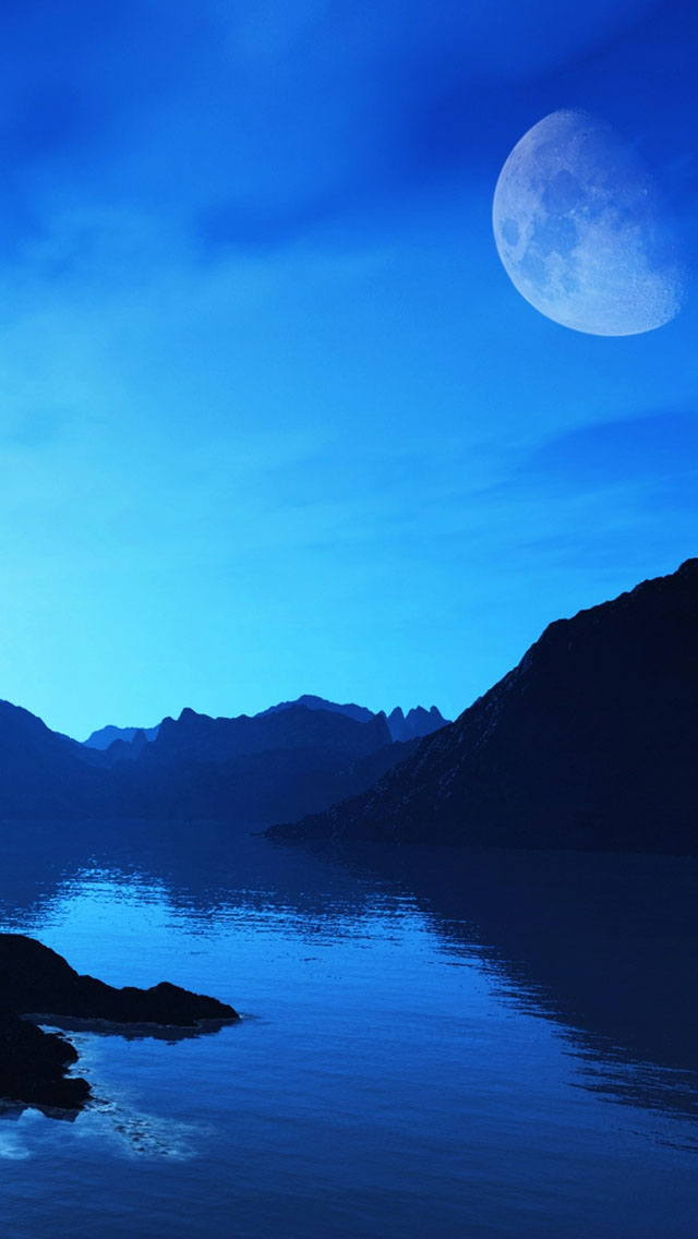 Amazing Blue Landscape Iphone Wallpaper - Moon Blue Nature Wallpaper Iphone - HD Wallpaper 