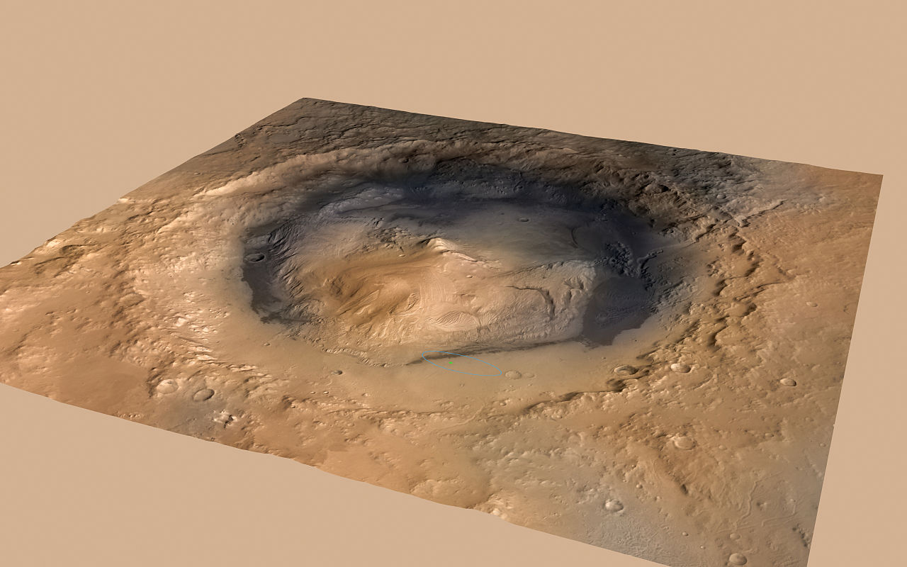Curiosity Cradled By Gale Crater - Gale Crater Mars Map - HD Wallpaper 