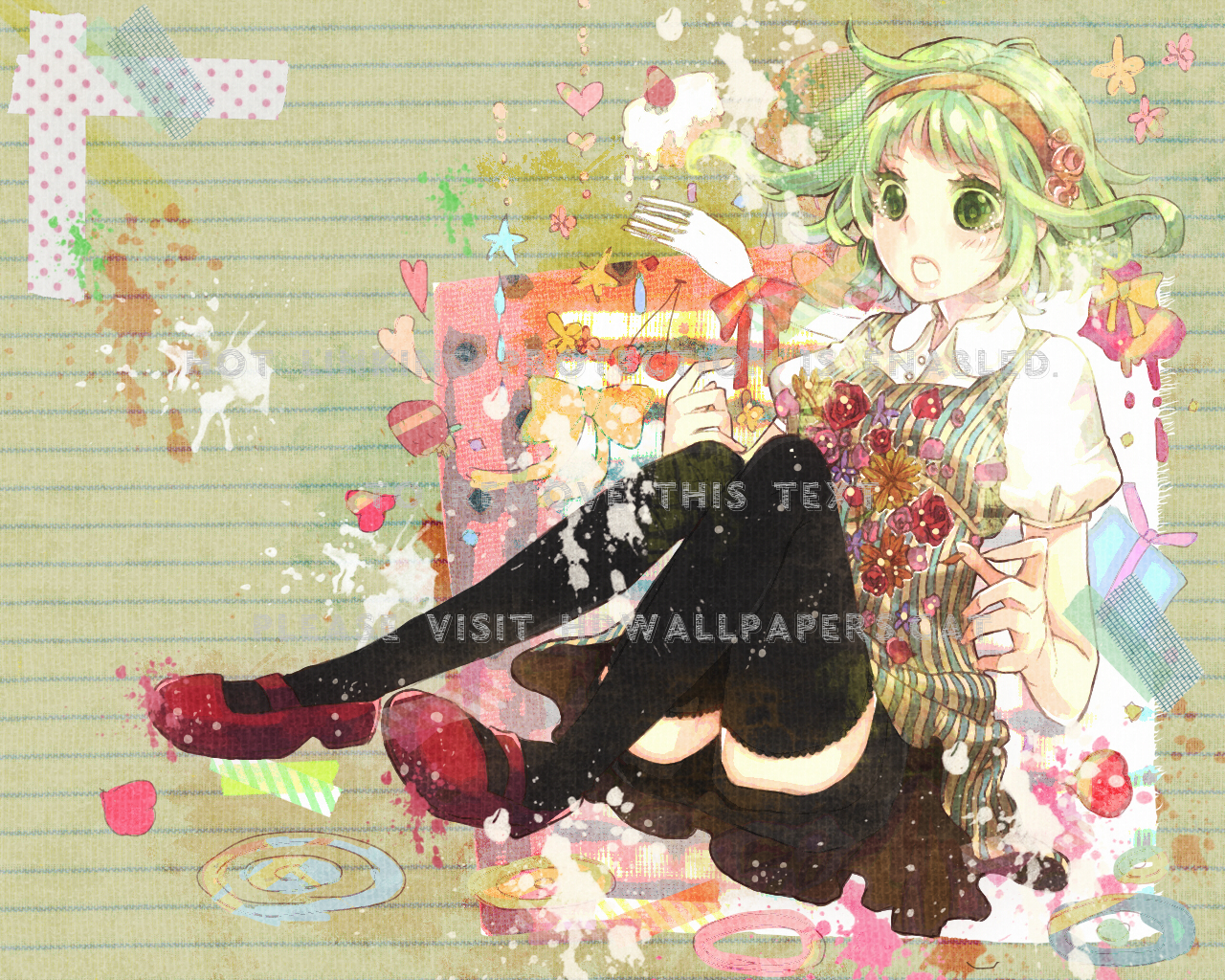 Gumi Megpoid Green Hair Flower Vocaloid - HD Wallpaper 