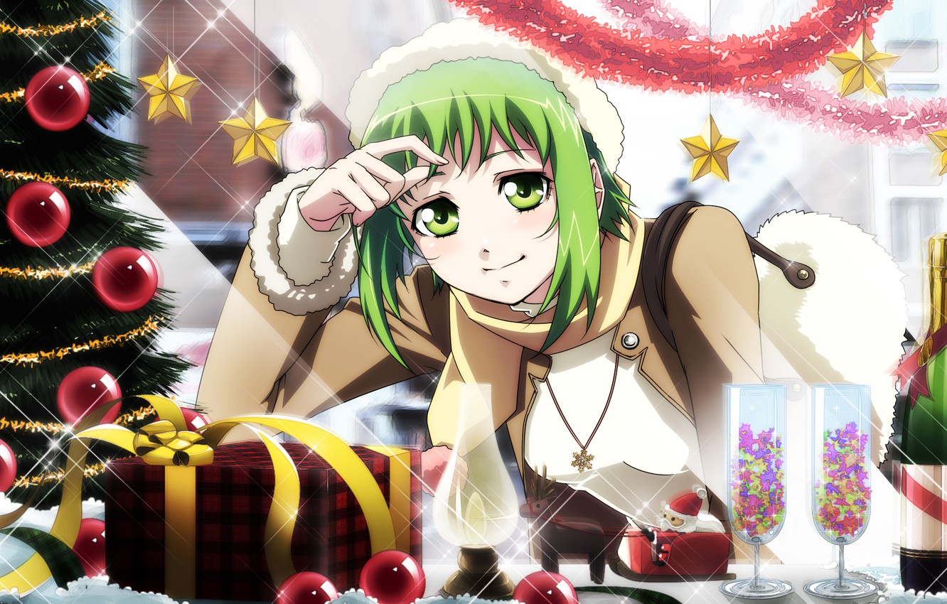 Photo Wallpaper Holiday, Anime, Art, Girl, Tree, Vocaloid, - Vocaloid Christmas - HD Wallpaper 