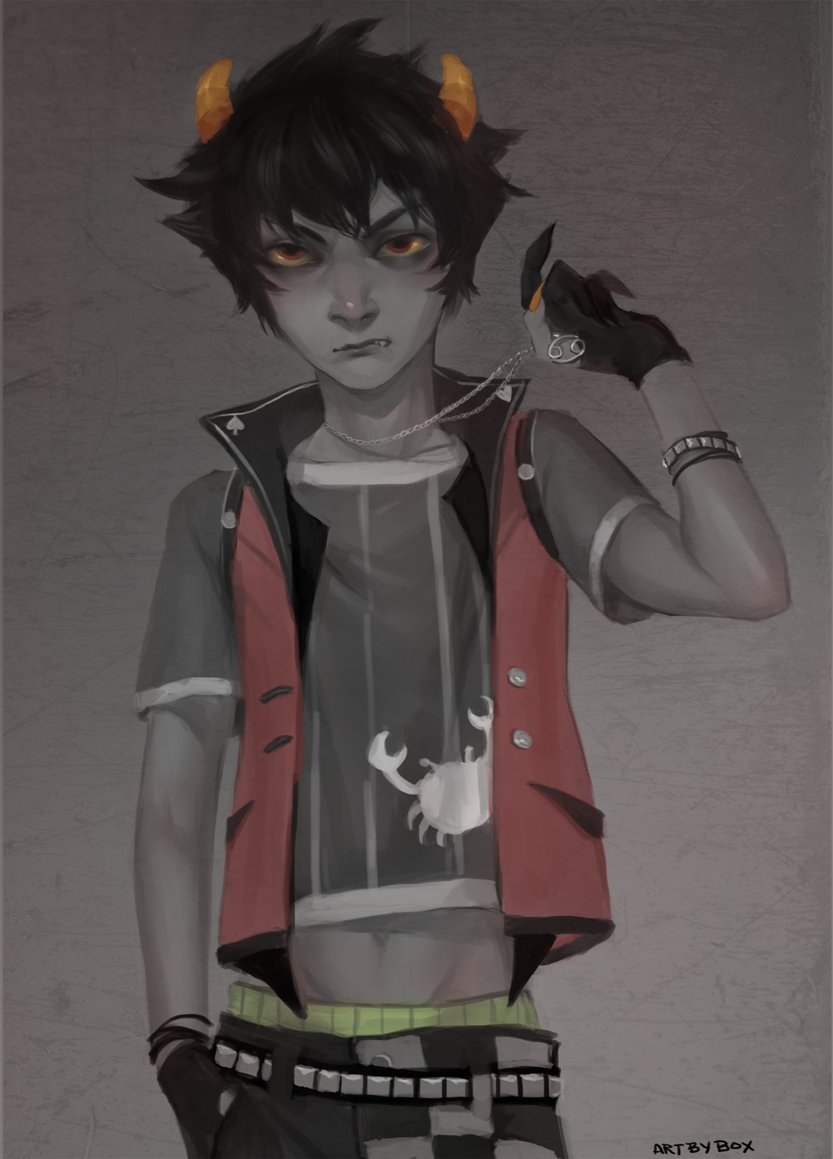 Young Karkat Vantas Fanart Homestuck Trolls Phone Iphone - Grey Boy With Orange Horns - HD Wallpaper 