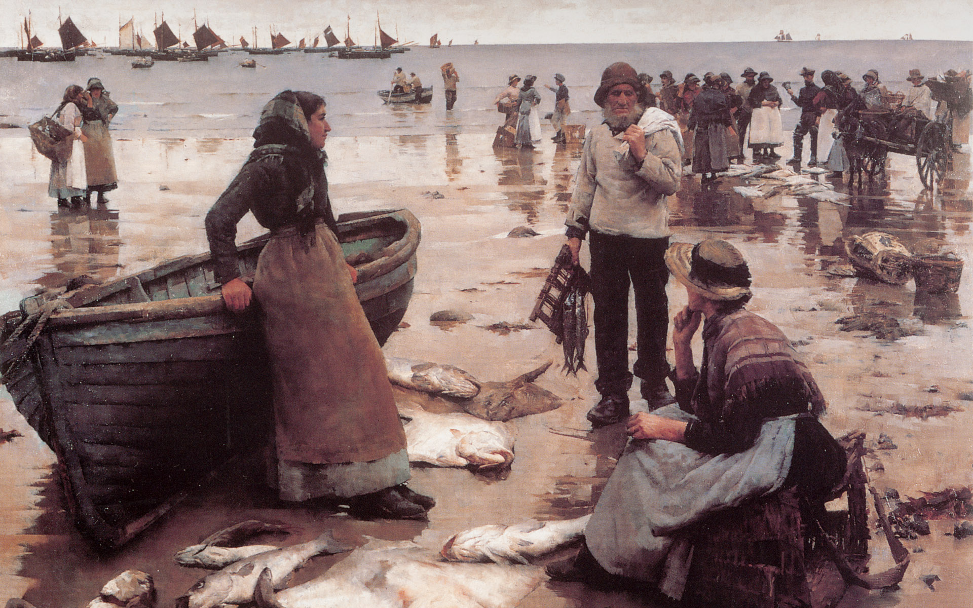 Masterpieces Oil Paintings - Stanhope Forbes Fish Sale - HD Wallpaper 