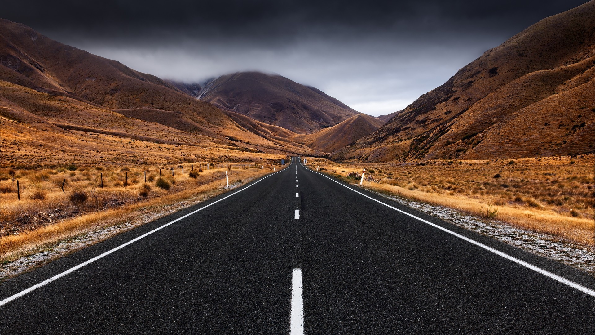 Long Road, Desert, Mountains, Dark Clouds - Road Wallpaper 4k - HD Wallpaper 