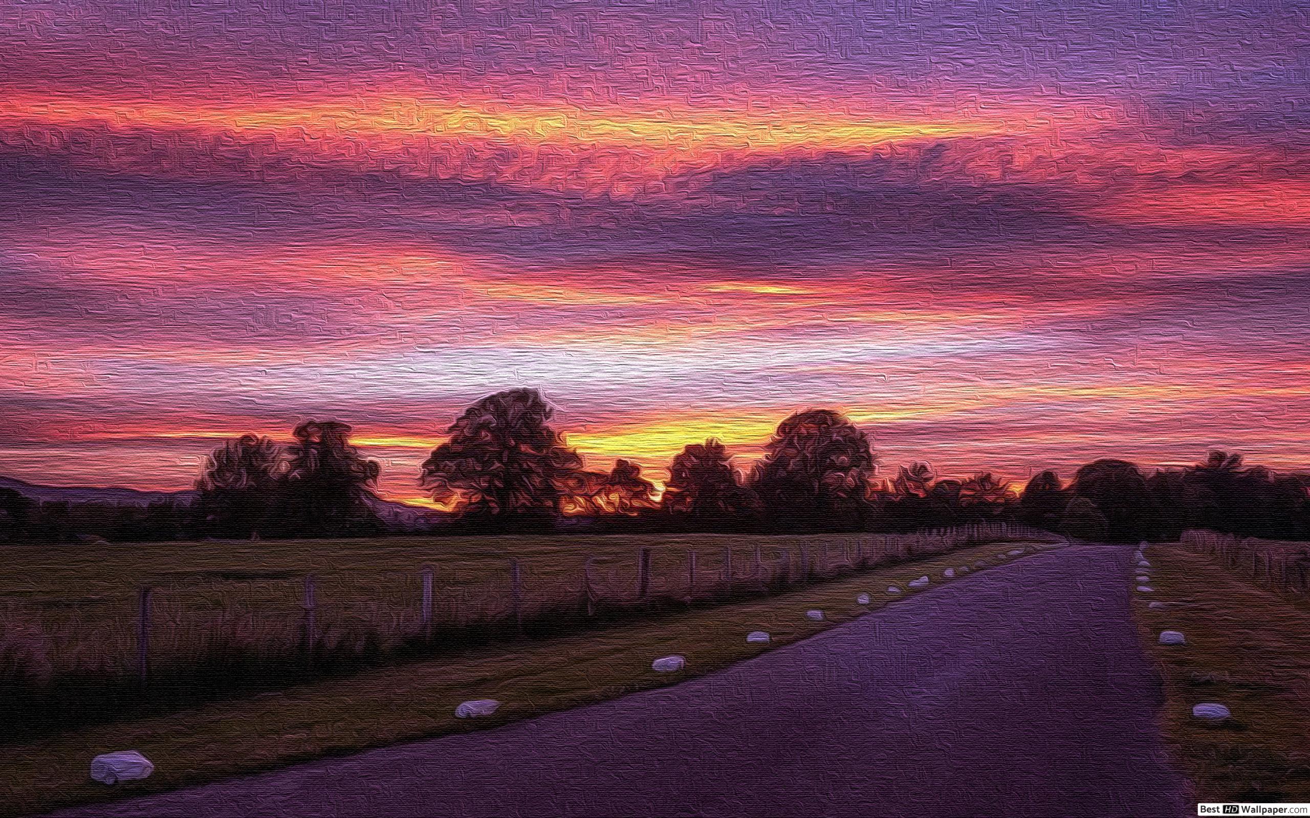 Coucher De Soleil Route - HD Wallpaper 