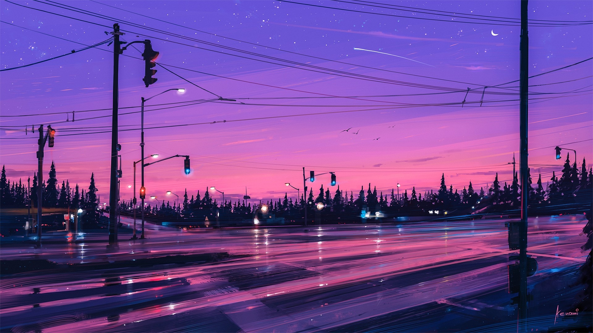 Illustration, Night, Road, Timelapse, Artwork - Alena Aenami 7pm - HD Wallpaper 