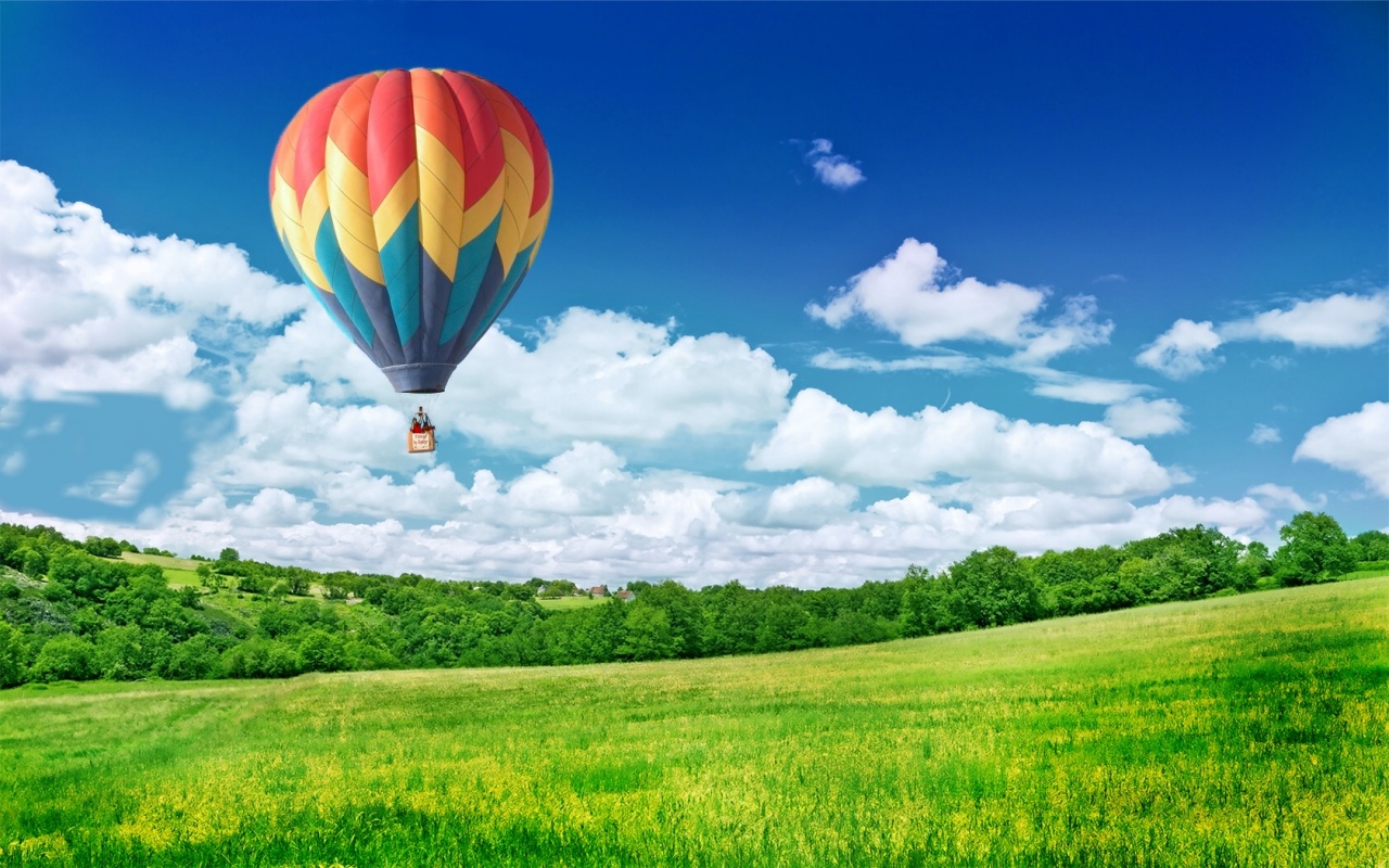 Balloon In Sky - Landscape Hot Air Balloon - HD Wallpaper 