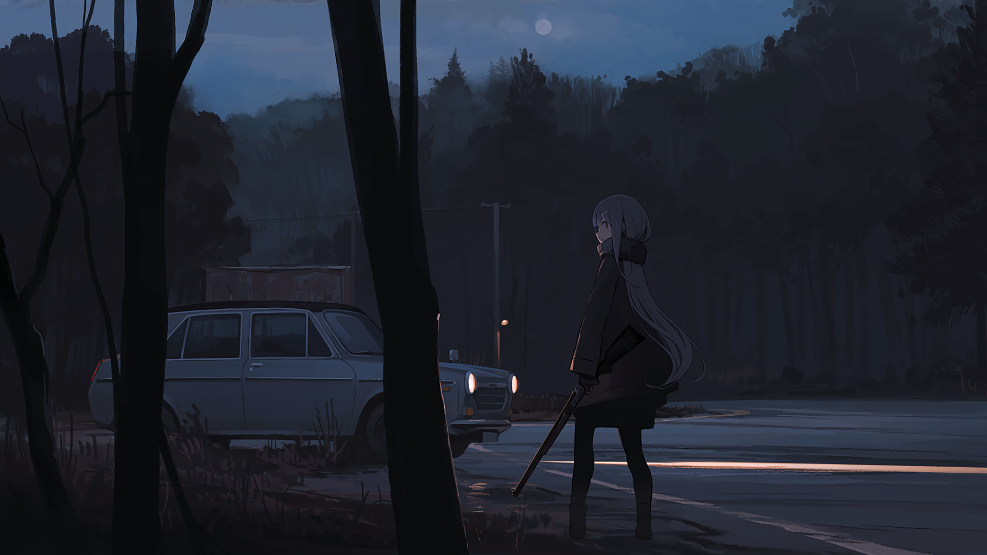 Anime Girl Night Alone - 1920x1080 Wallpaper Anime Girl Night Alone - 1920x1080 Wallpaper