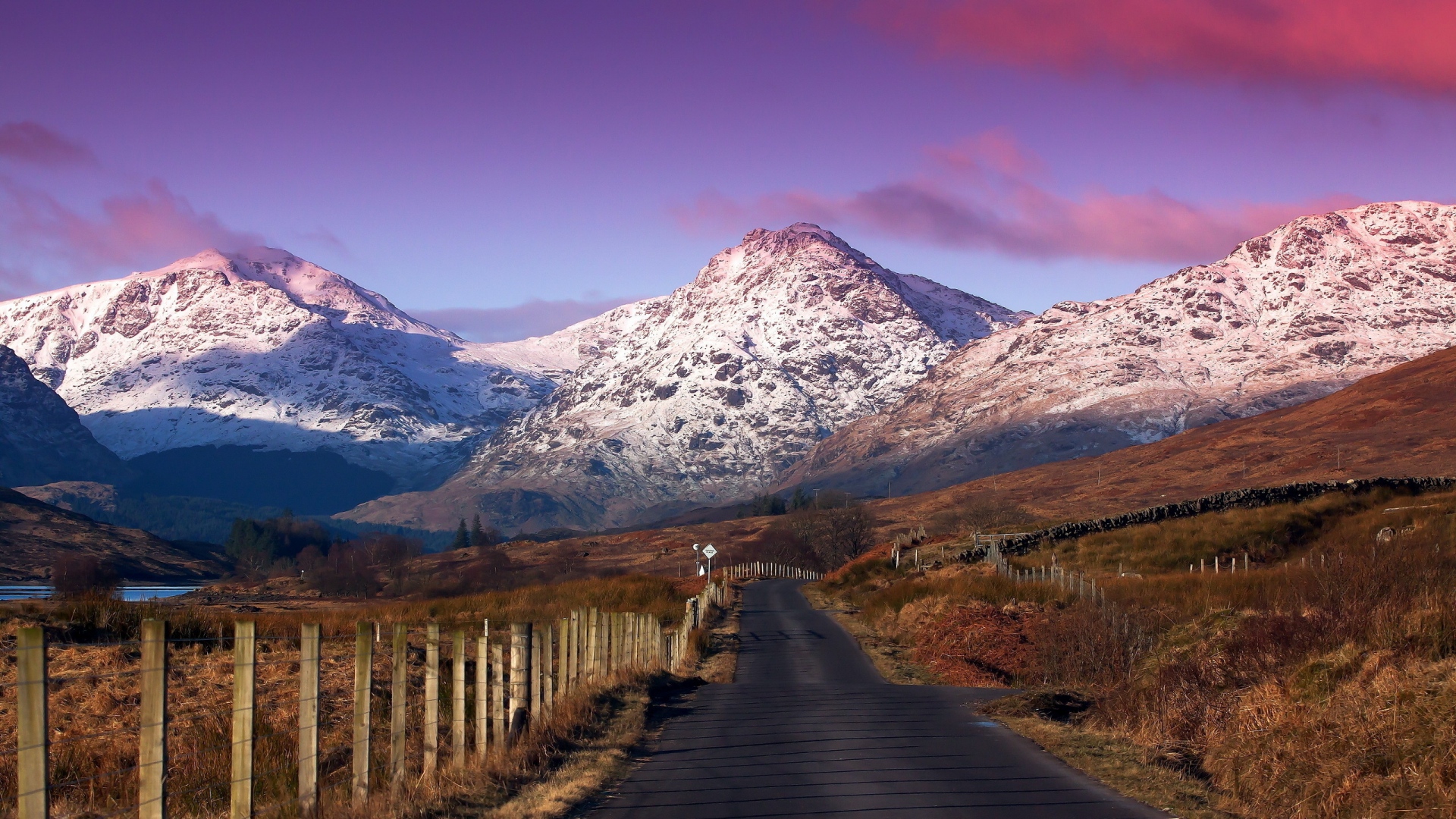 Wallpaper Mountain Snow Sunset Road Alps Switzerland - Switzerland Snow Background Hd - HD Wallpaper 