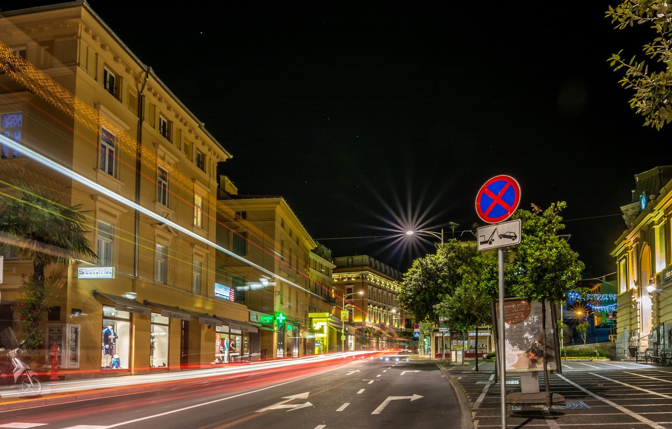 Photo Wallpaper Road, Night, Street, Home, Excerpt, - Opatija Street Night - HD Wallpaper 