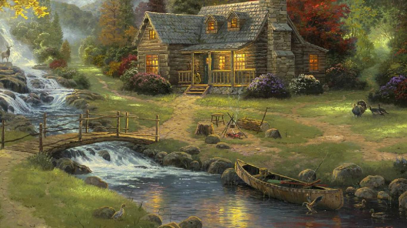 Collection Of Country Road Wallpaper On Hdwallpapers - Landscape Kinkade Paintings - HD Wallpaper 