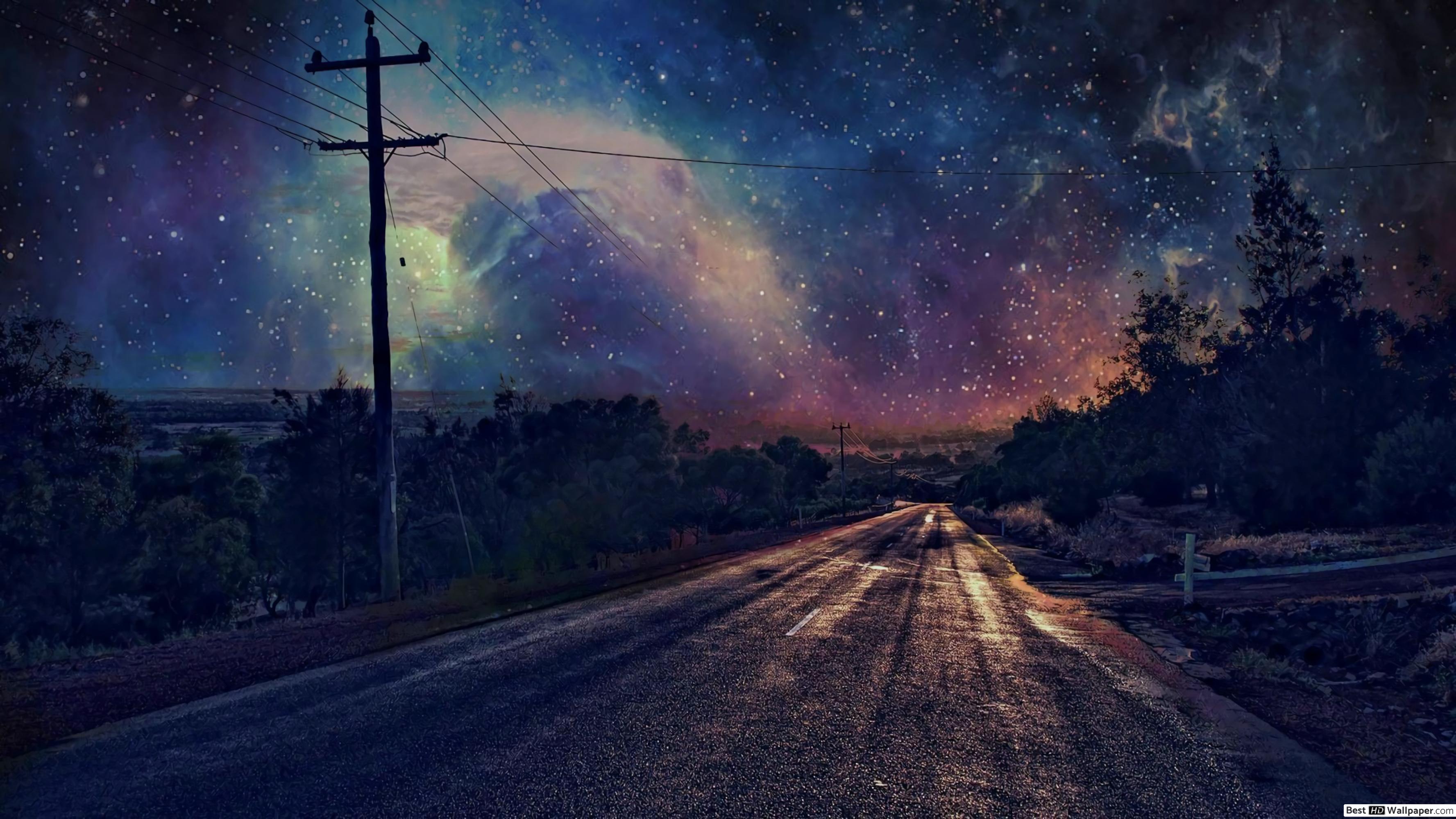 Free Download Road Wallpaper Id - Night Sky Wallpaper Hd 1080p - HD Wallpaper 