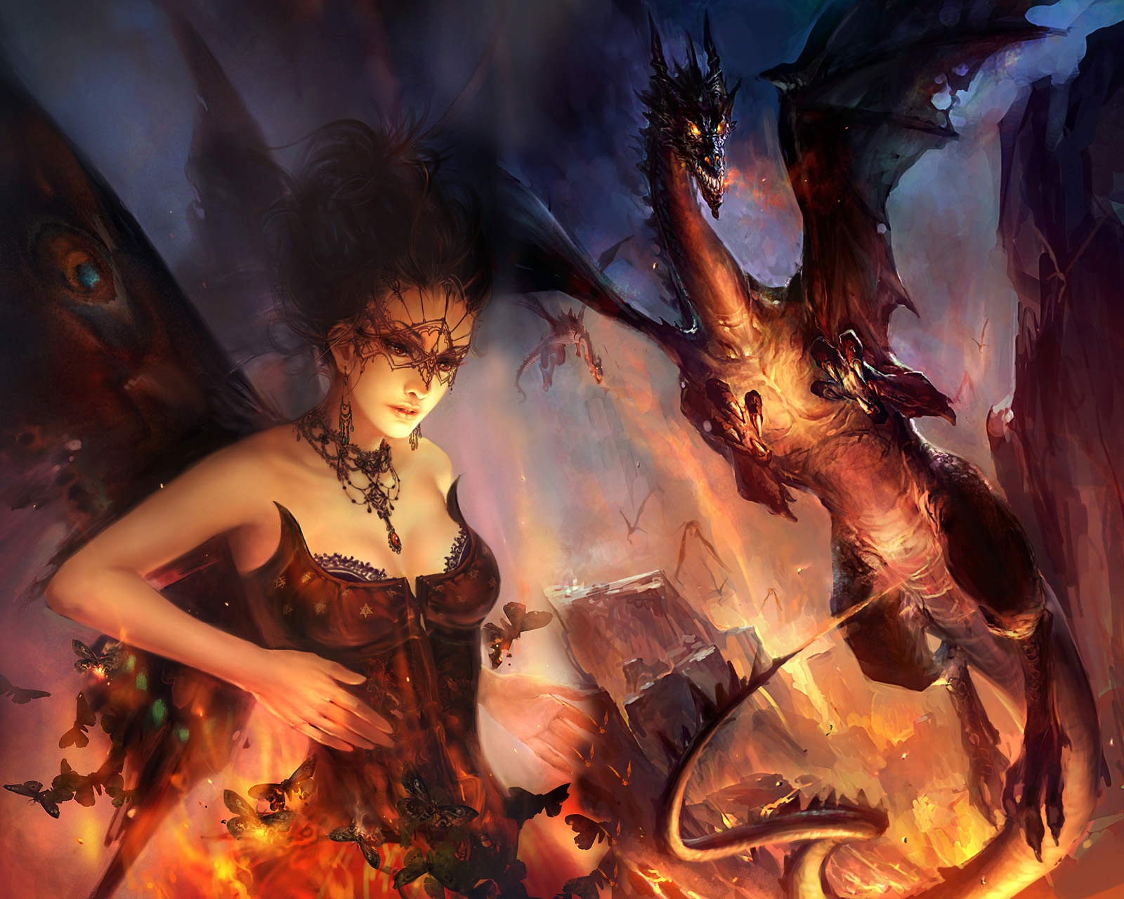 Fire Water Fantasy Art - HD Wallpaper 