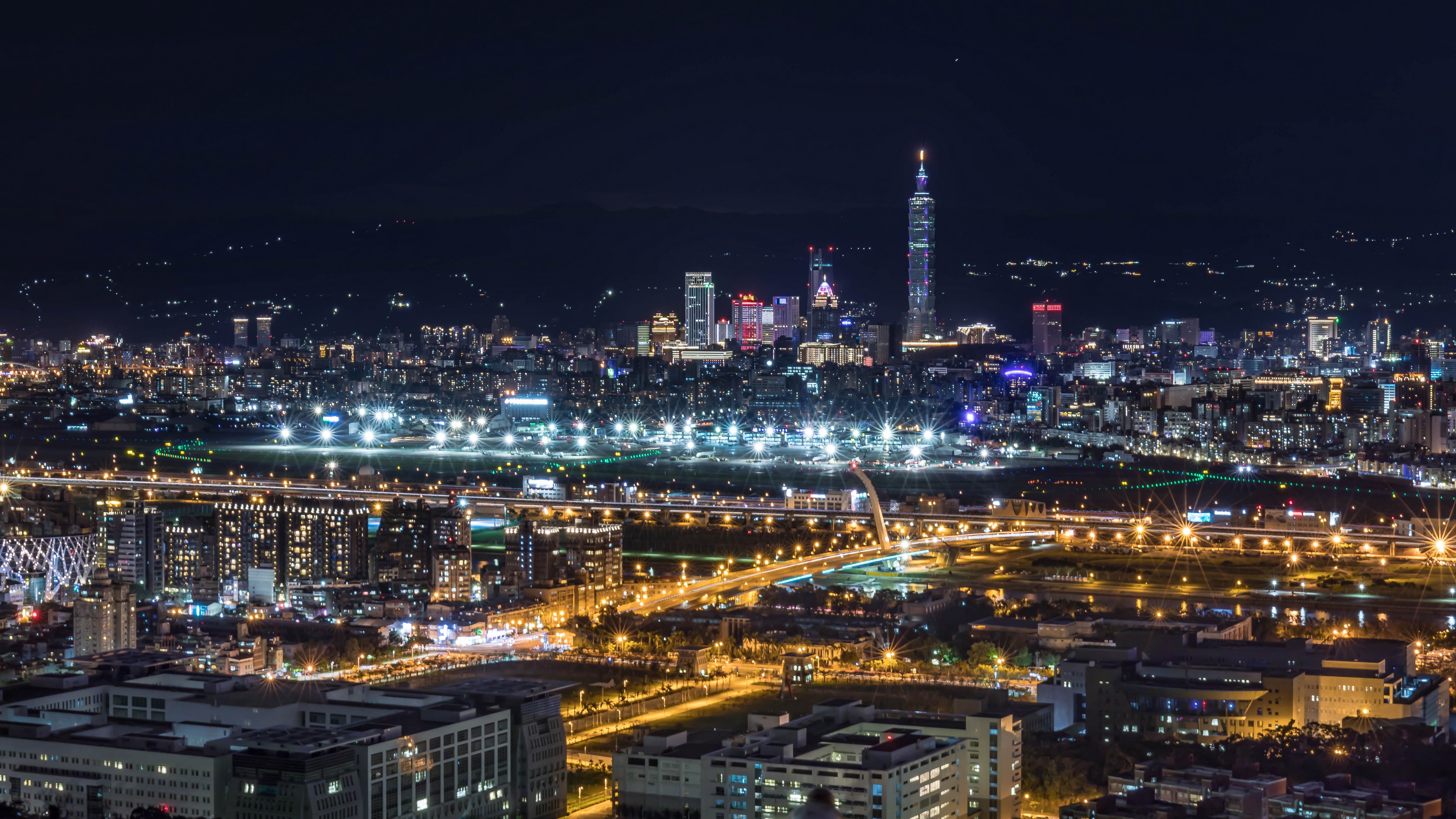 Wallpaper Night City, Top View, Skyscrapers, City Lights, - Night View From Taipei - HD Wallpaper 