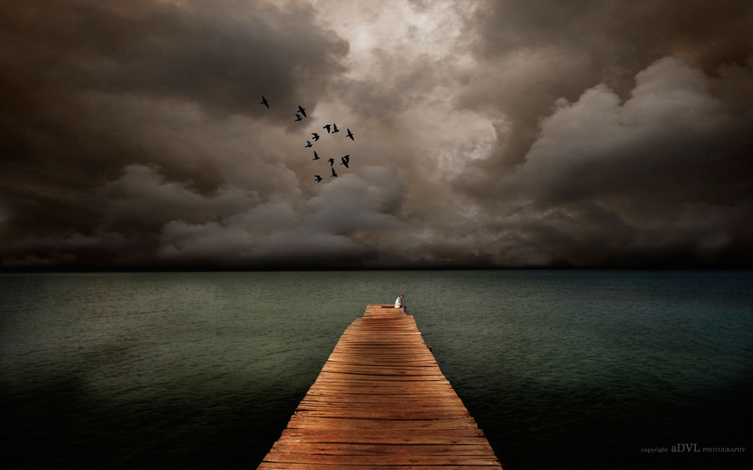 Ocean Piers Alone Man - Background For Photo Manipulation - HD Wallpaper 