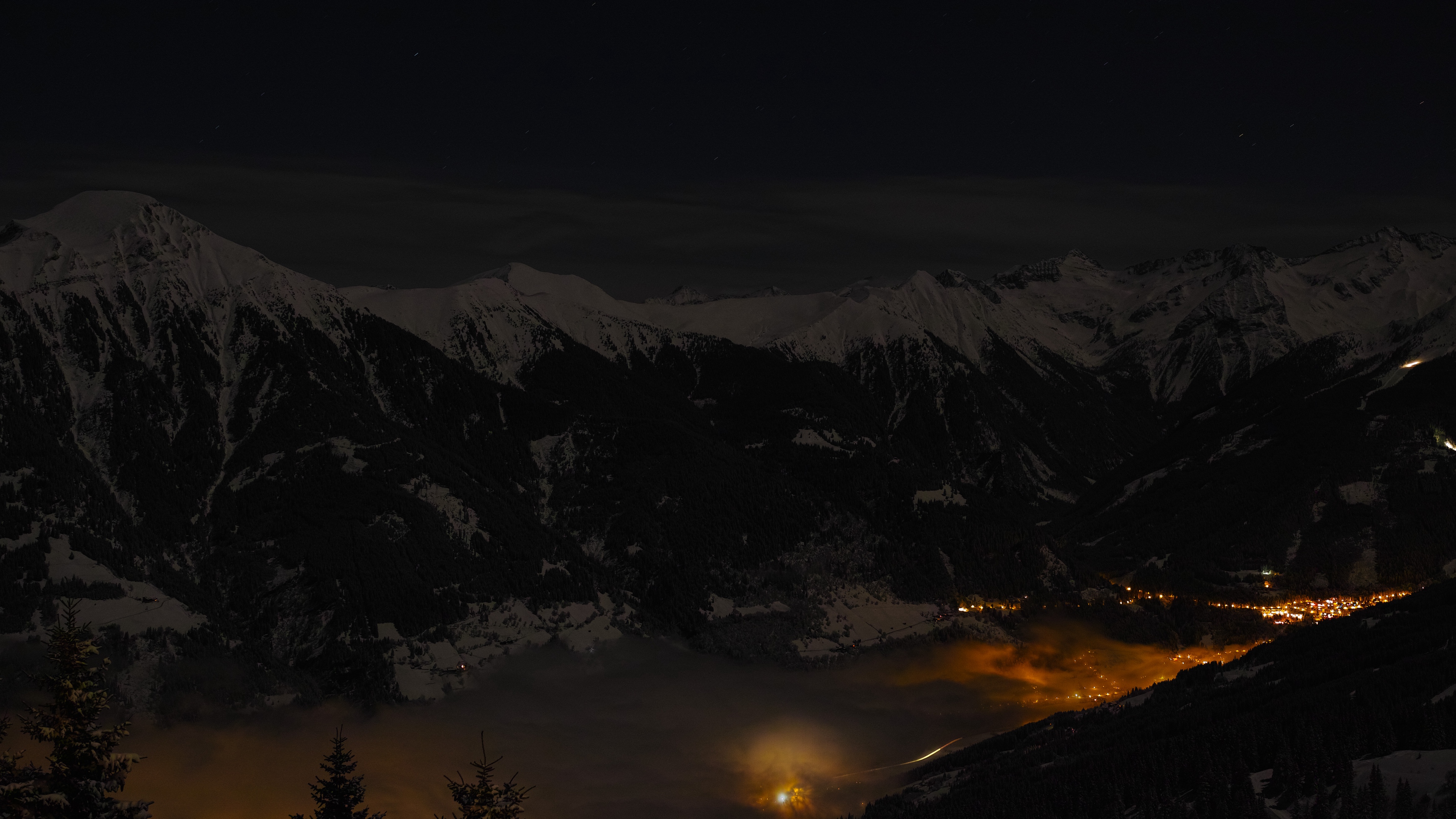 Wallpaper Mountains, Night, Village, Light, Salzburg, - Summit - HD Wallpaper 