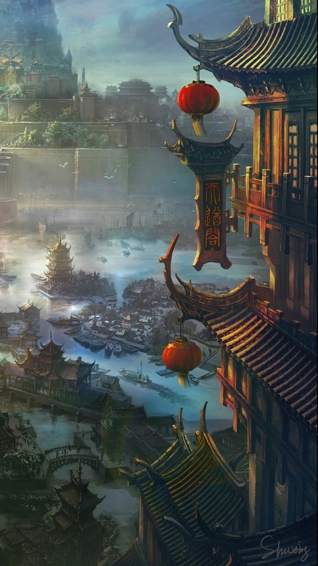 Iphone Wallpaper Ancient Chinese City, Art Painting - Ancient China Wallpaper Iphone - HD Wallpaper 