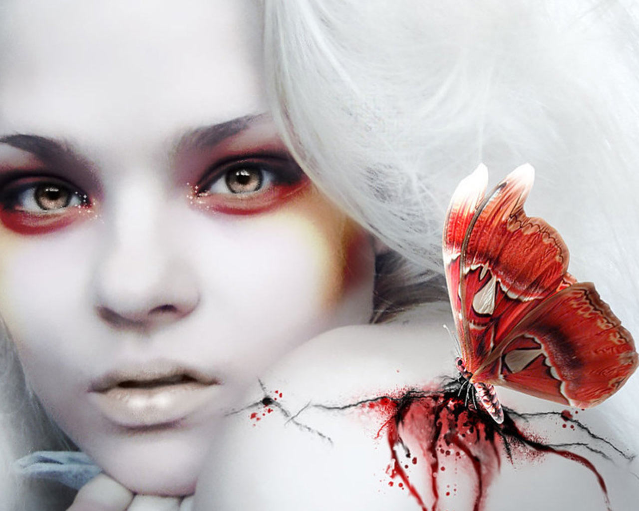Bloody Red Butterfly Art - HD Wallpaper 