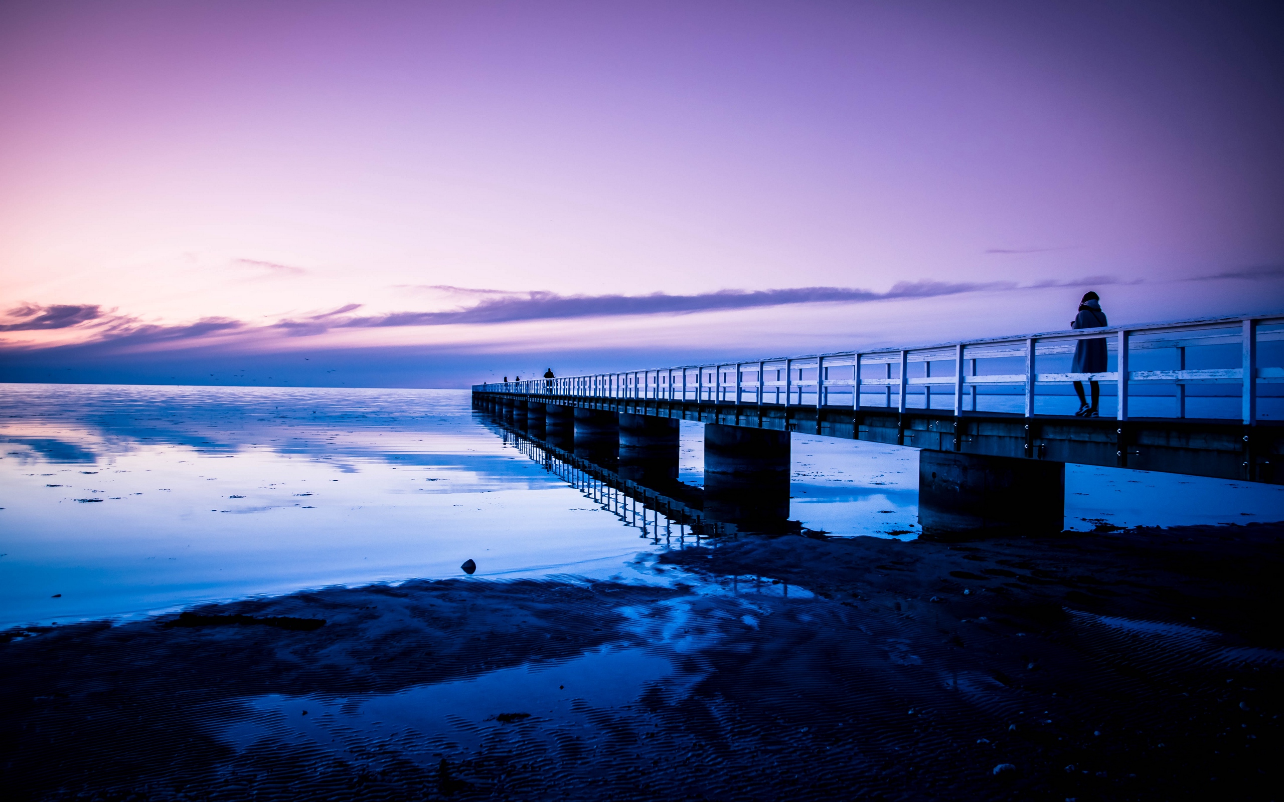 Wallpaper Of Pier, Ocean, Sunset, Malmo, Sweden Background - Calm Ocean Wallpaper Evening 4k - HD Wallpaper 