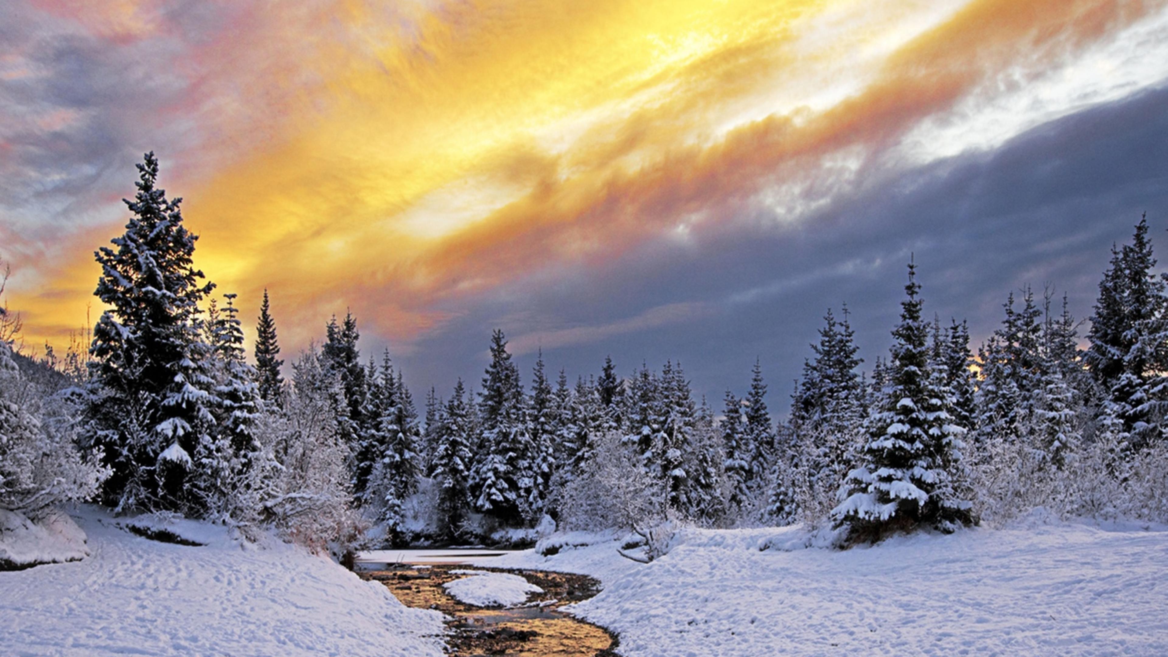 3840x2160, Winter Nature Snow Landscape River Ultra - Winter Mac Desktop Backgrounds - HD Wallpaper 