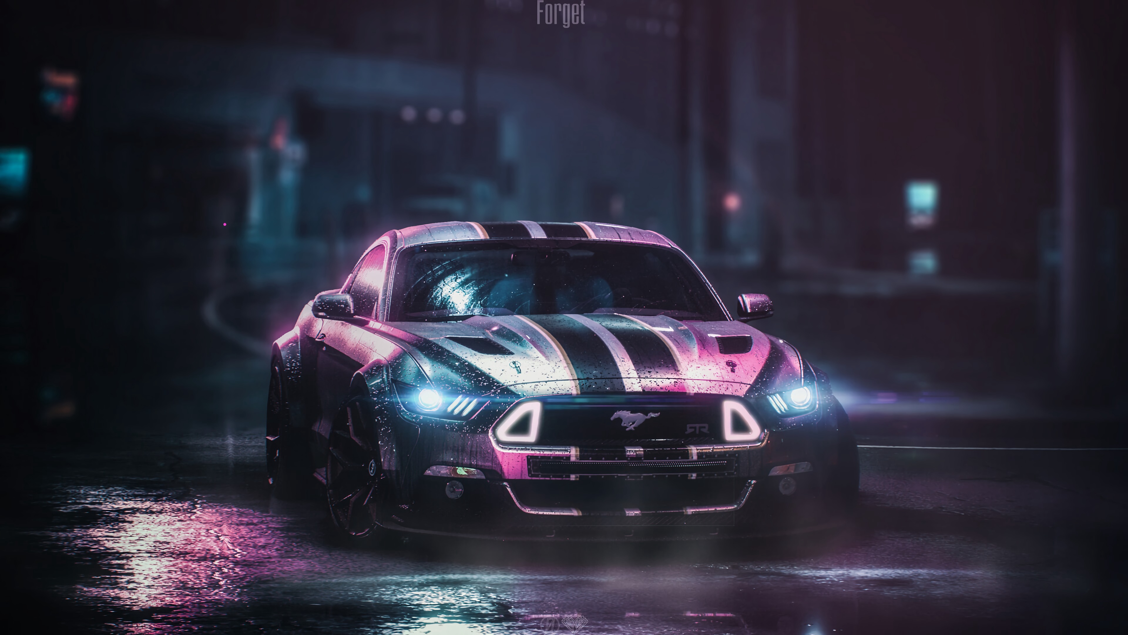 Wallpaper Ford Mustang Gtr, Ford, Car, Neon, Night, - Ford Mustang Hd - HD Wallpaper 