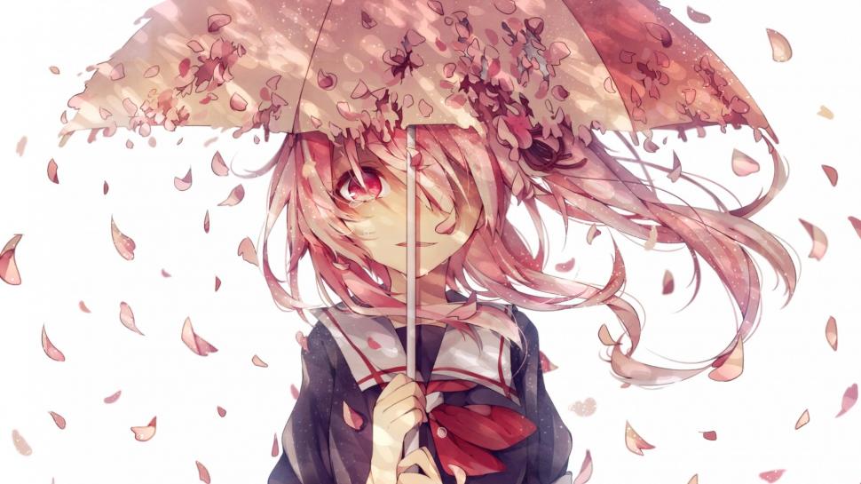 School Uniforms, Girls, Students, Umbrellas, Petals, - Yuno Gasai - HD Wallpaper 