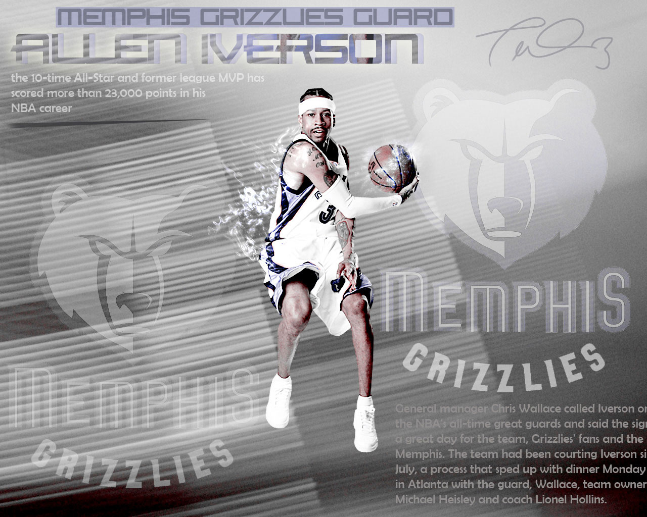 Allen Iverson Grizzlies Wallpaper - Memphis Grizzlies Allen Iverson Poster - HD Wallpaper 