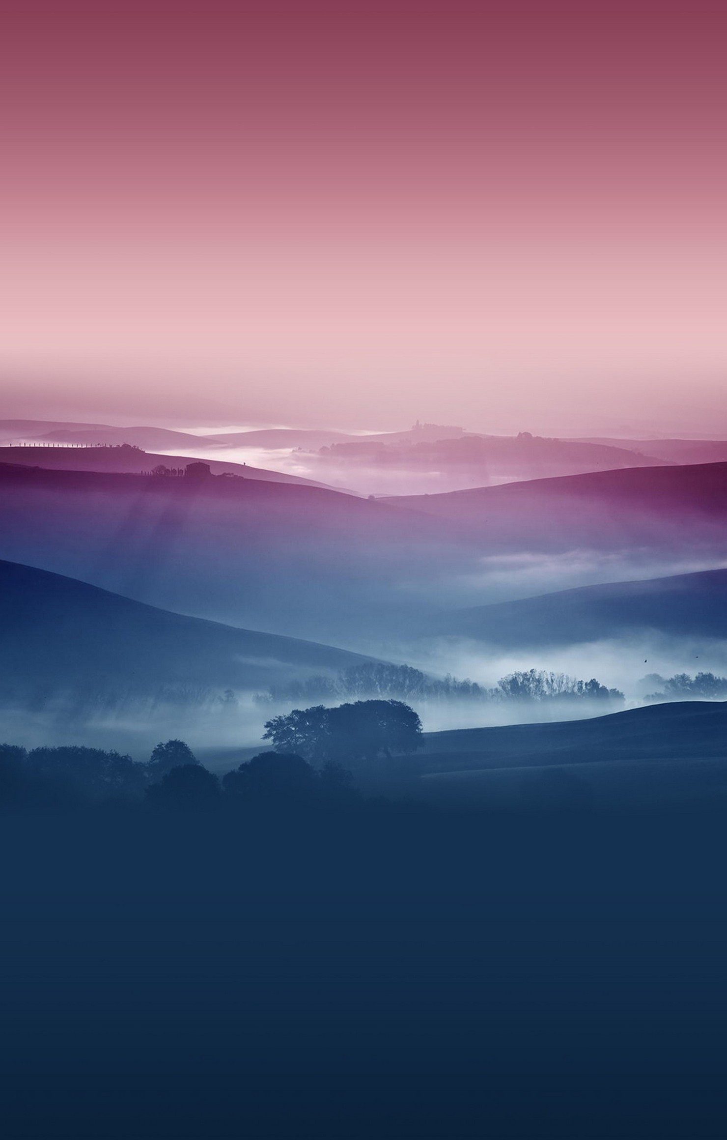Violet Blue Landscape Fog Tree Iphone Wallpaper Retina - Beautiful Wallpaper For Mobile - HD Wallpaper 