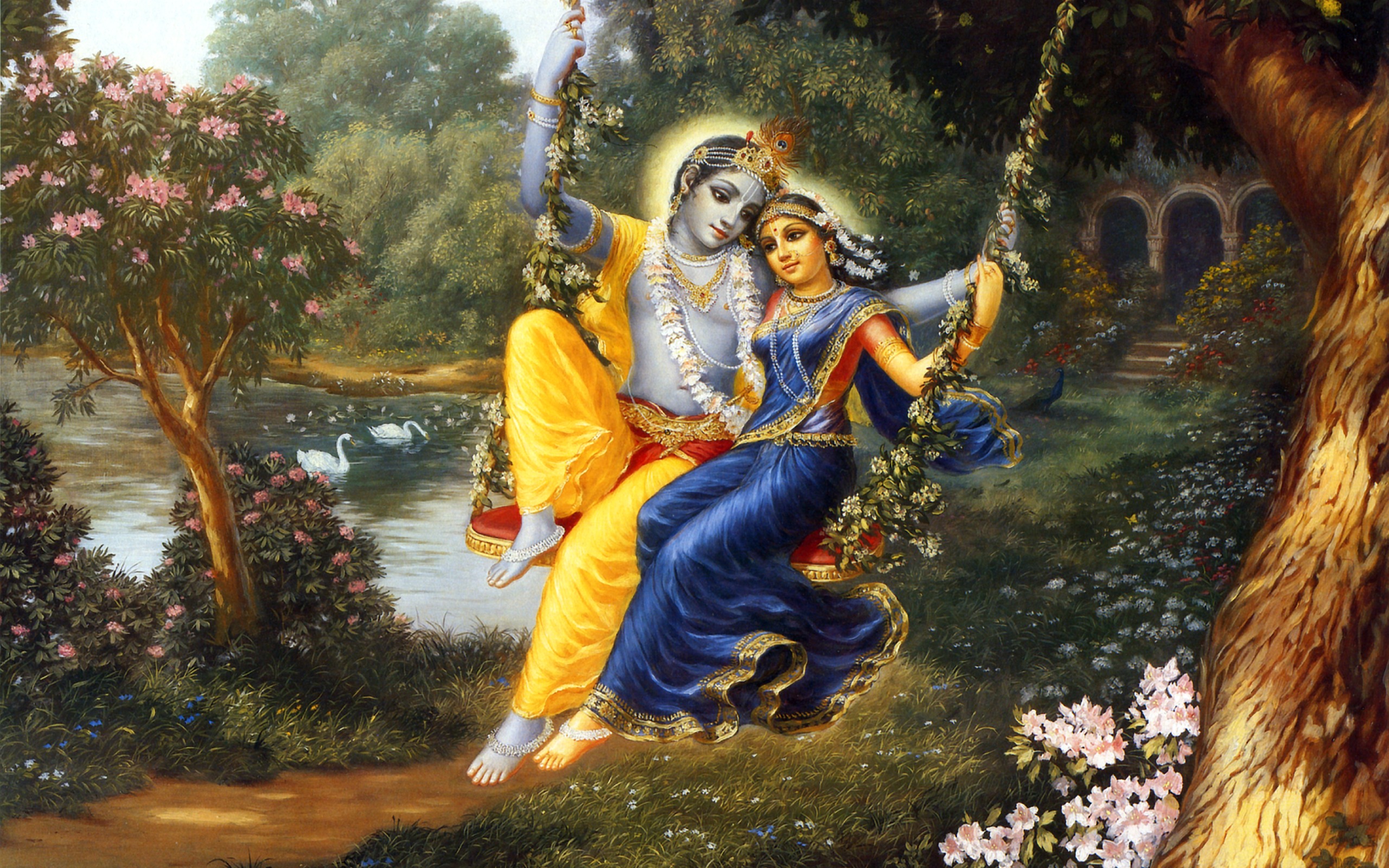 Download Free Hd Radha Krishna Wallpaper, Image - Radha Krishna Swing Painting - HD Wallpaper 