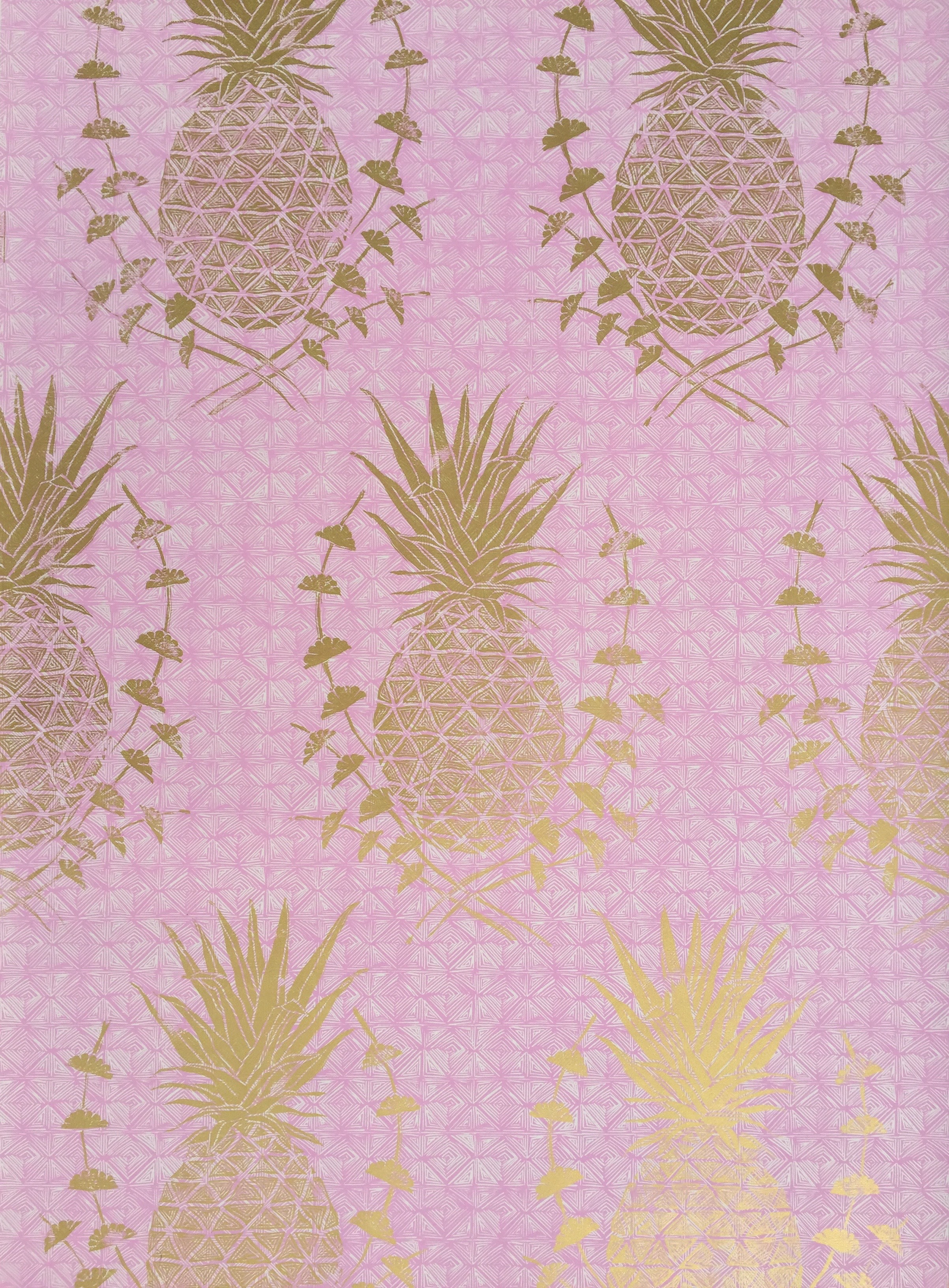 Gold Pineapples On Pink - HD Wallpaper 