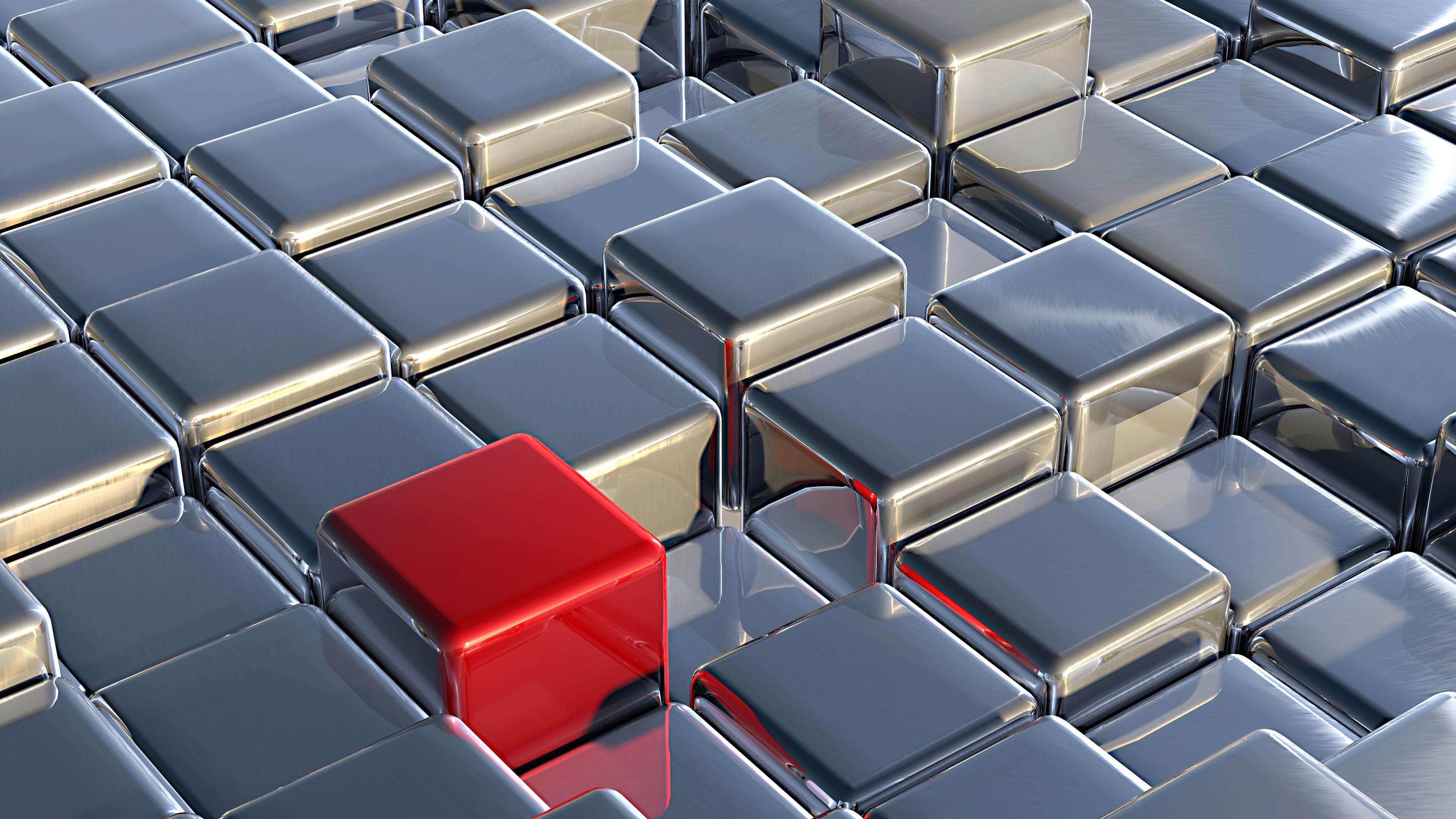 Wallpaper 3d Silver Cubes, One Red - Silver And Red 4k - HD Wallpaper 