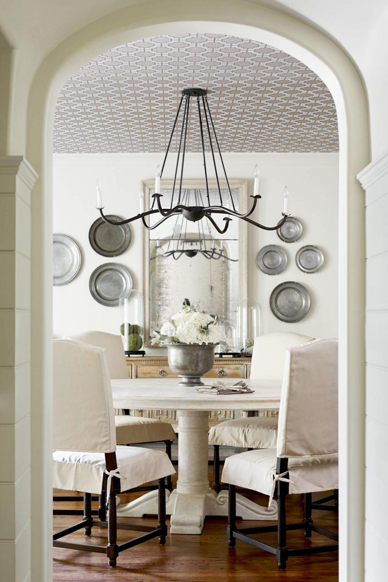 Wallpapered Ceiling Dining Room - Dining Room - HD Wallpaper 