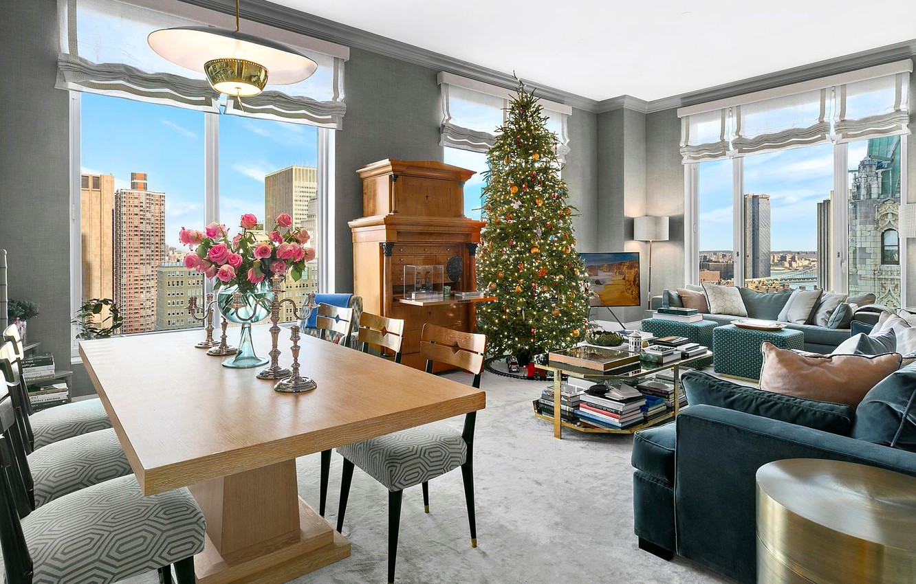 Photo Wallpaper Tree, Interior, Christmas, New Year, - Interior Design - HD Wallpaper 
