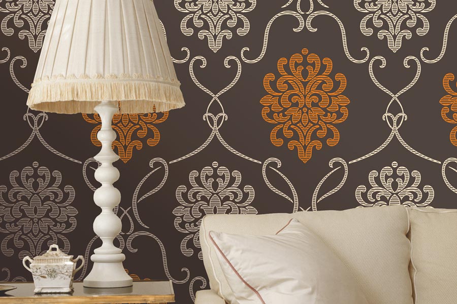 Brown Damask Modern Wallpaper Designs For Living Room - Classy Wallpaper Designs For Living Room - HD Wallpaper 