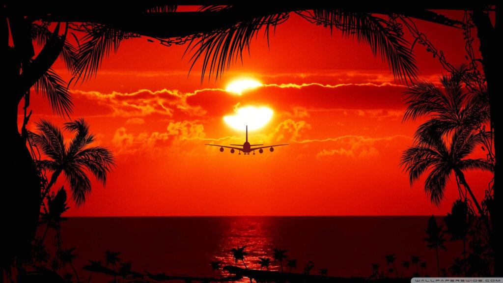Airplane Tropical Sunset - HD Wallpaper 