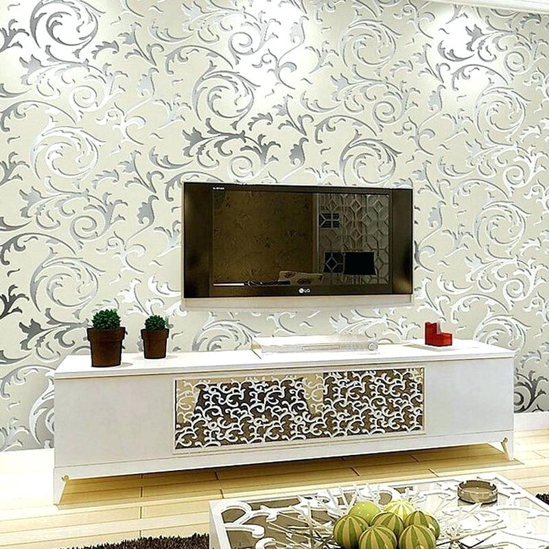 Luxury Living Room Wallpaper Grey Silver Leaf For Walls - Living Room - HD Wallpaper 
