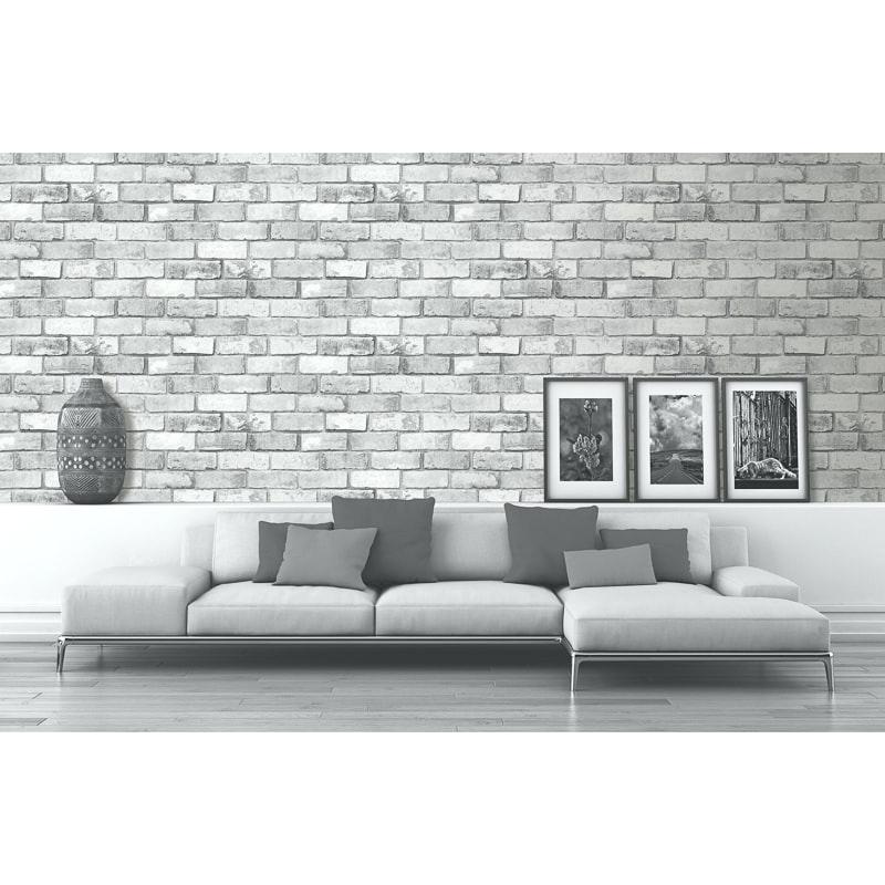 Grey Brick Wallpaper Living Room - HD Wallpaper 