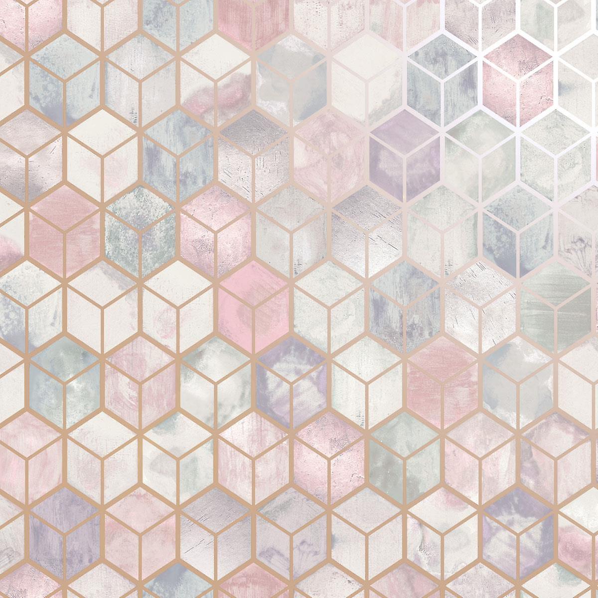 3d Effect Honeycomb Pink Wallpaper Geometric Grey Rose - Pink Wall Paper - HD Wallpaper 