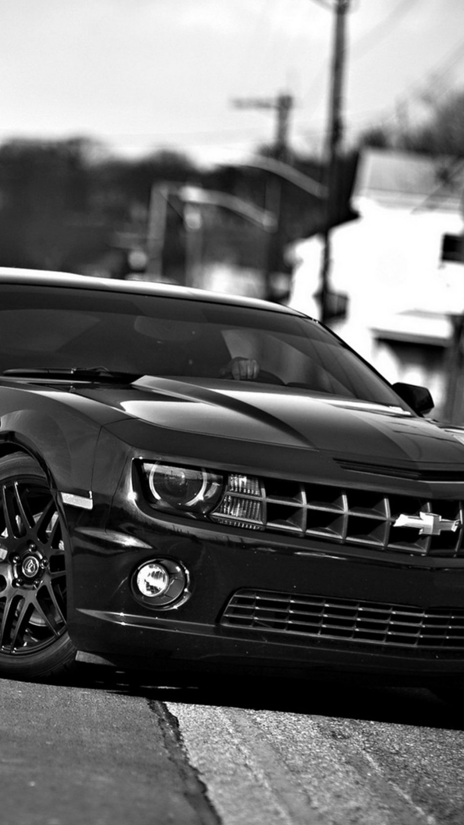 Chevrolet Camaro Front View Black & White Hd Mobile - Camaro Hd Wallpaper For Mobile - HD Wallpaper 