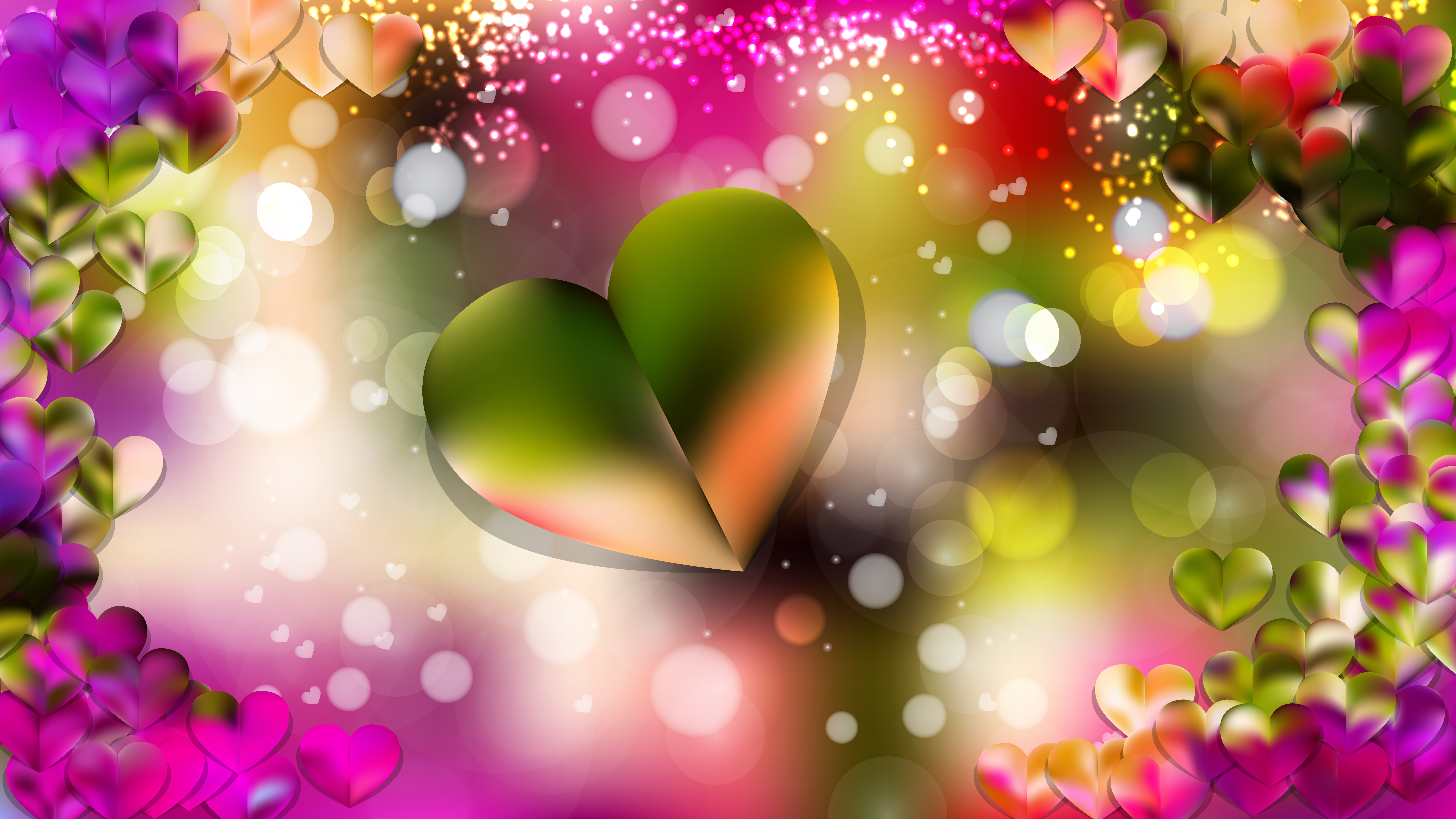 Pink And Green Heart Wallpaper Background - Pink And Green Hearts - HD Wallpaper 