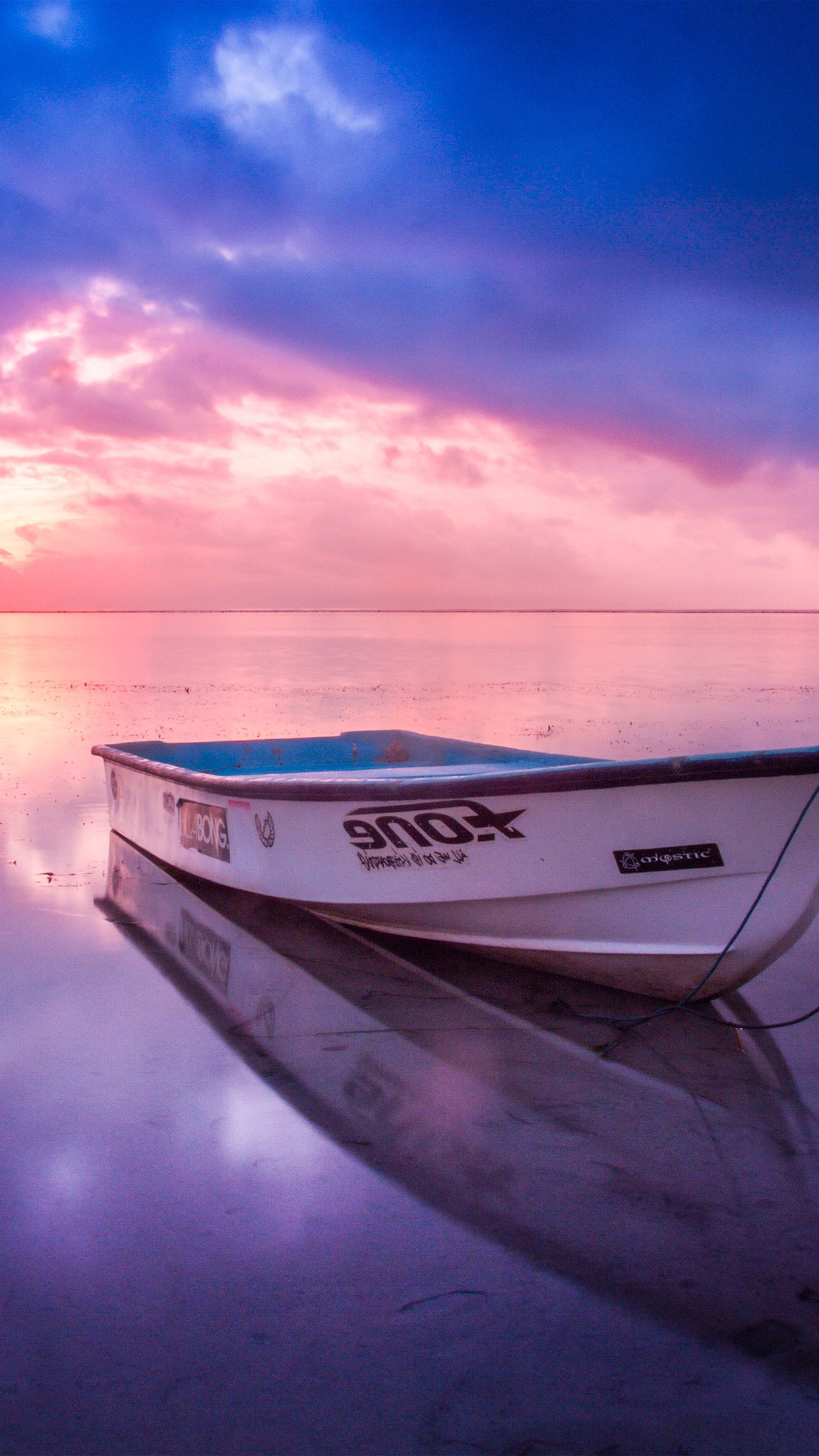 Nature Sea Beach Boat Alone Sunset Blue Pink Android - HD Wallpaper 