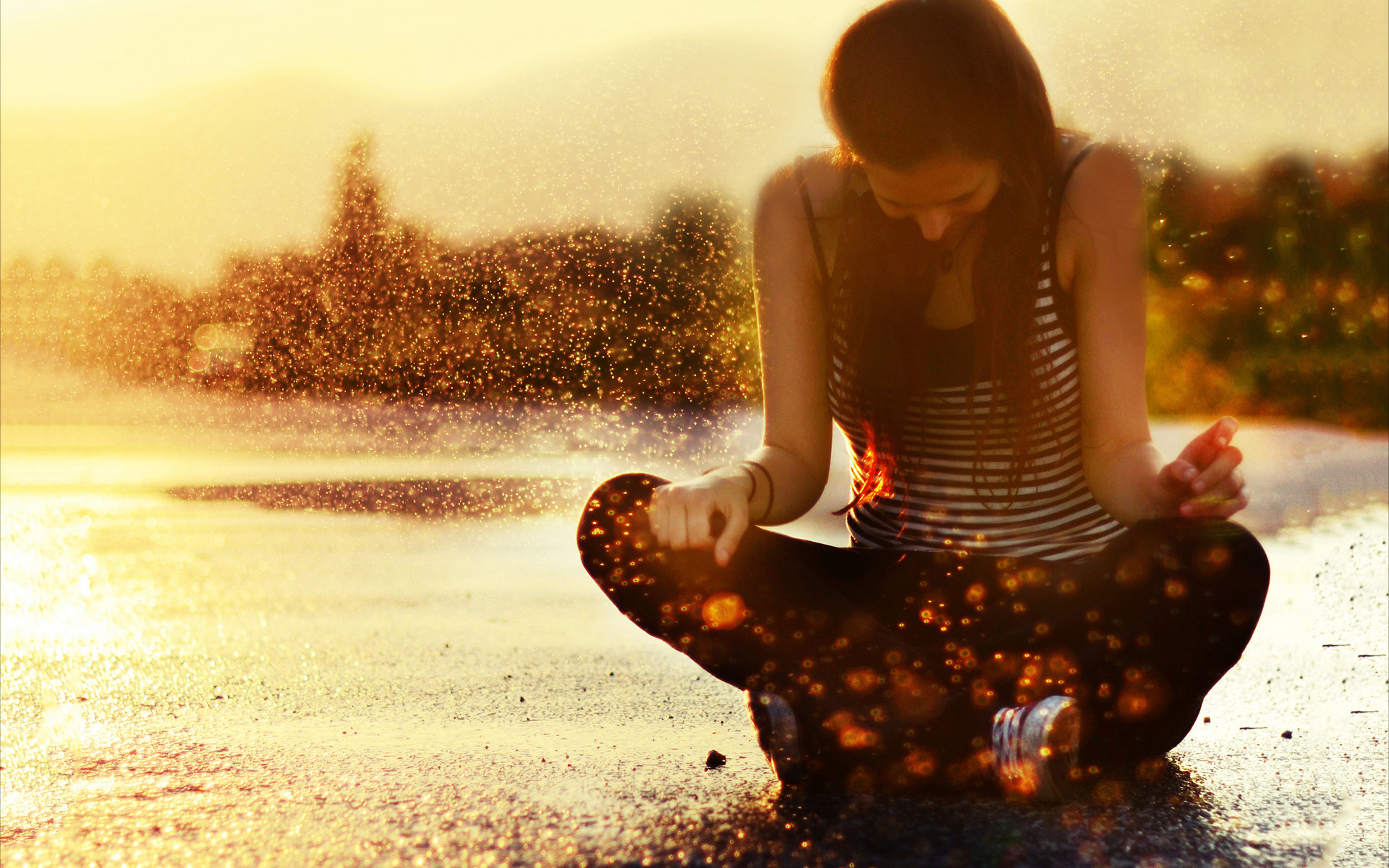 Girl Water Drops Sunset - HD Wallpaper 