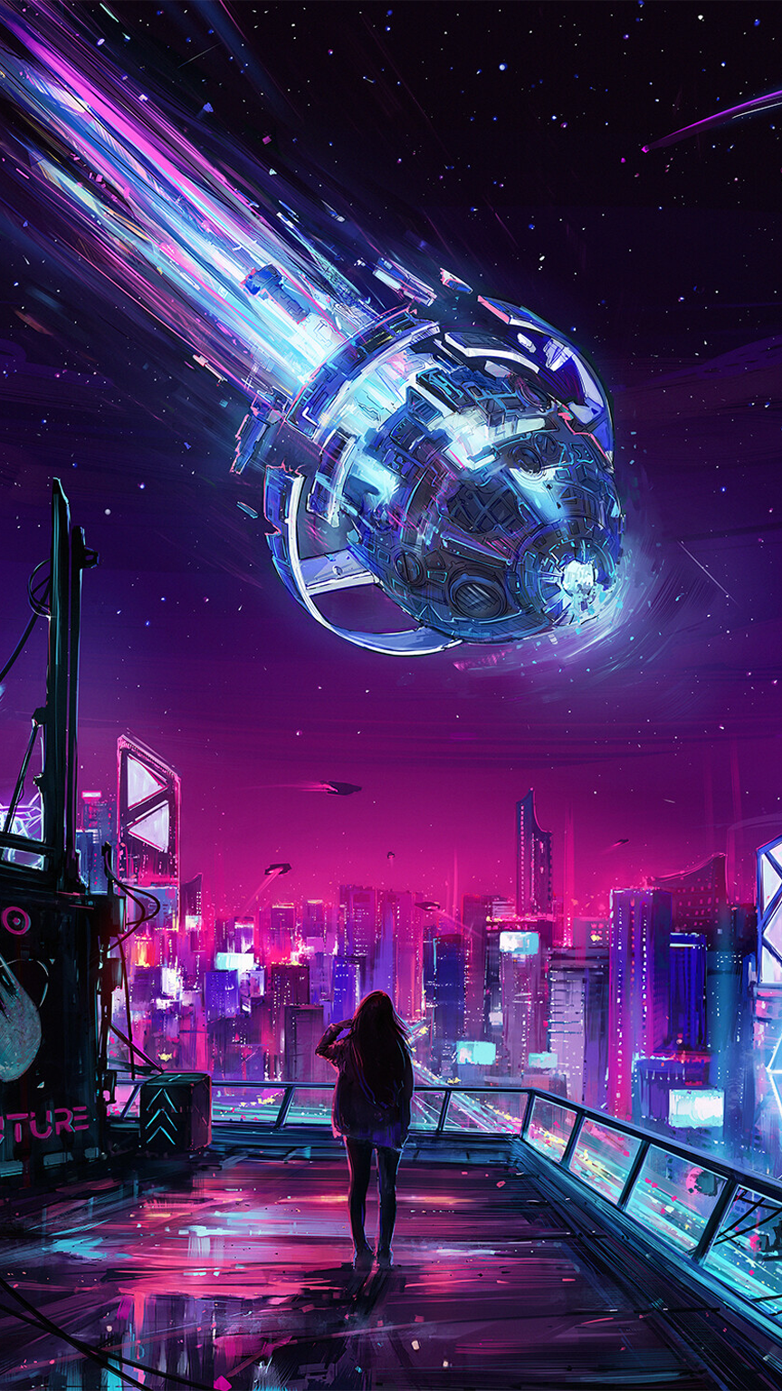 Cyberpunk Beautiful Purple Wallpaper For Cell Phone - HD Wallpaper 