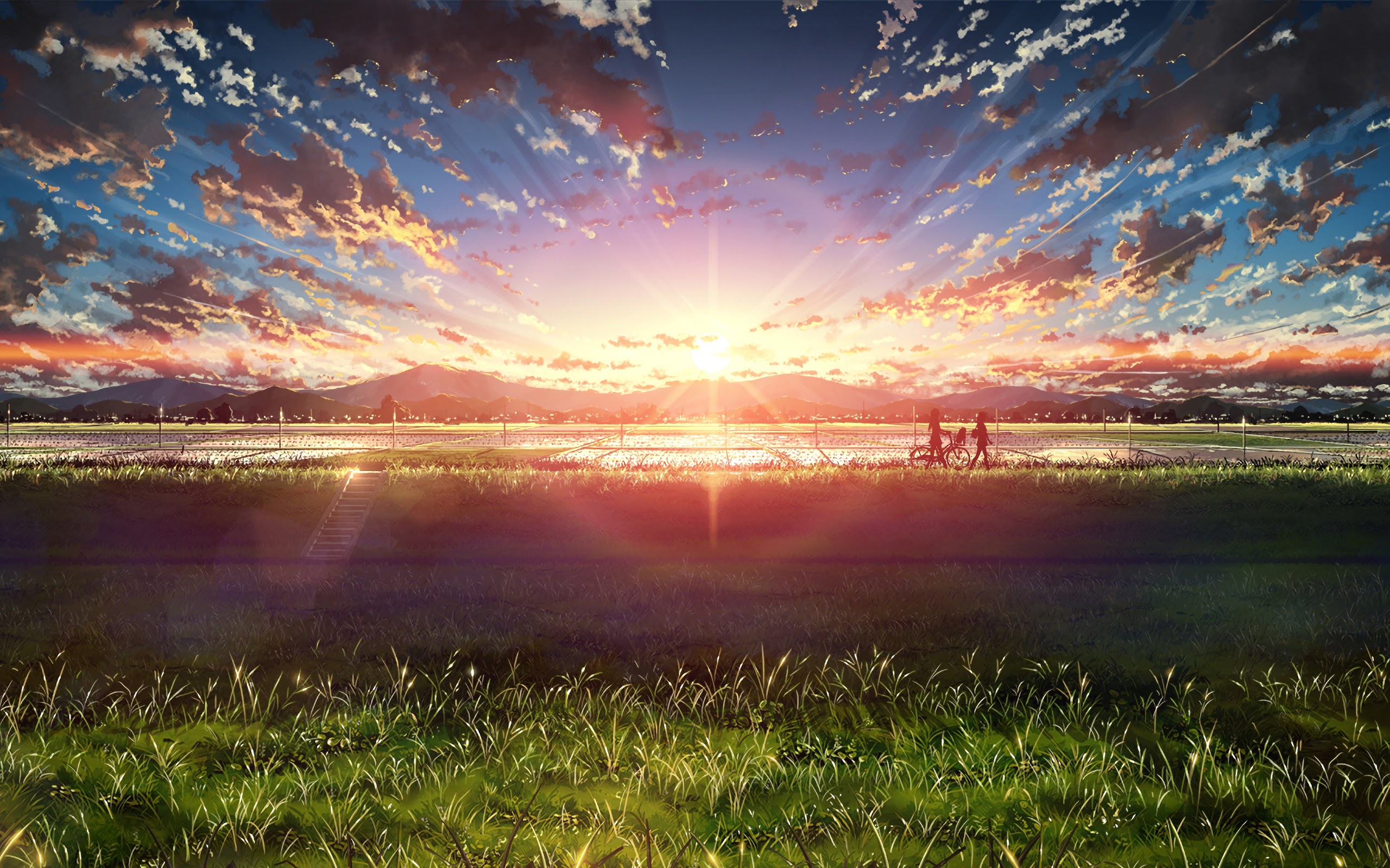 Anime, Beautiful, Sunrise, Landscape, Sky, Clouds, - Anime Landscape Fb Cover - HD Wallpaper 