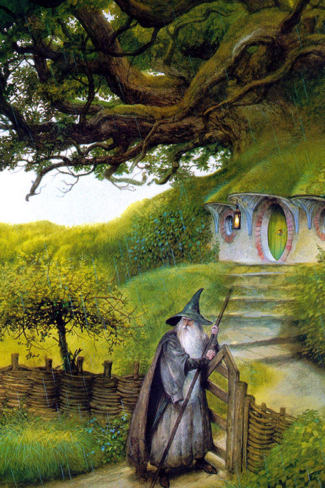 Com Apple Wallpaper Hobits And Gandalf Illust Iphone4 - Gandalf Wallpaper Hd Iphone - HD Wallpaper 