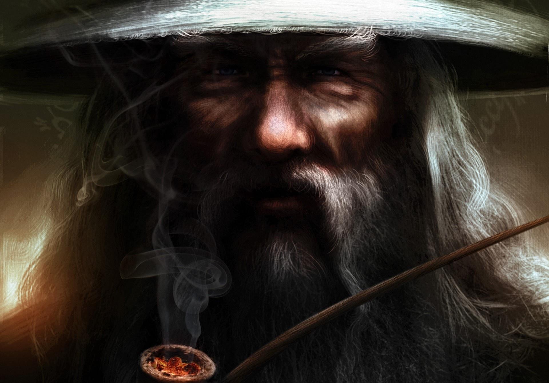 Hd Gandalf Art Lord Rings Smoking Fantasy Wizard Lotr - Old Wizard Smoking Pipe - HD Wallpaper 