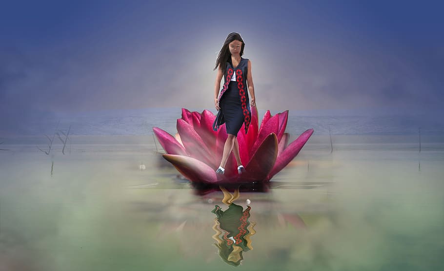 Nature, Summer, Water, Sky, Outdoors, Flower, Girl, - Flower Calm - HD Wallpaper 