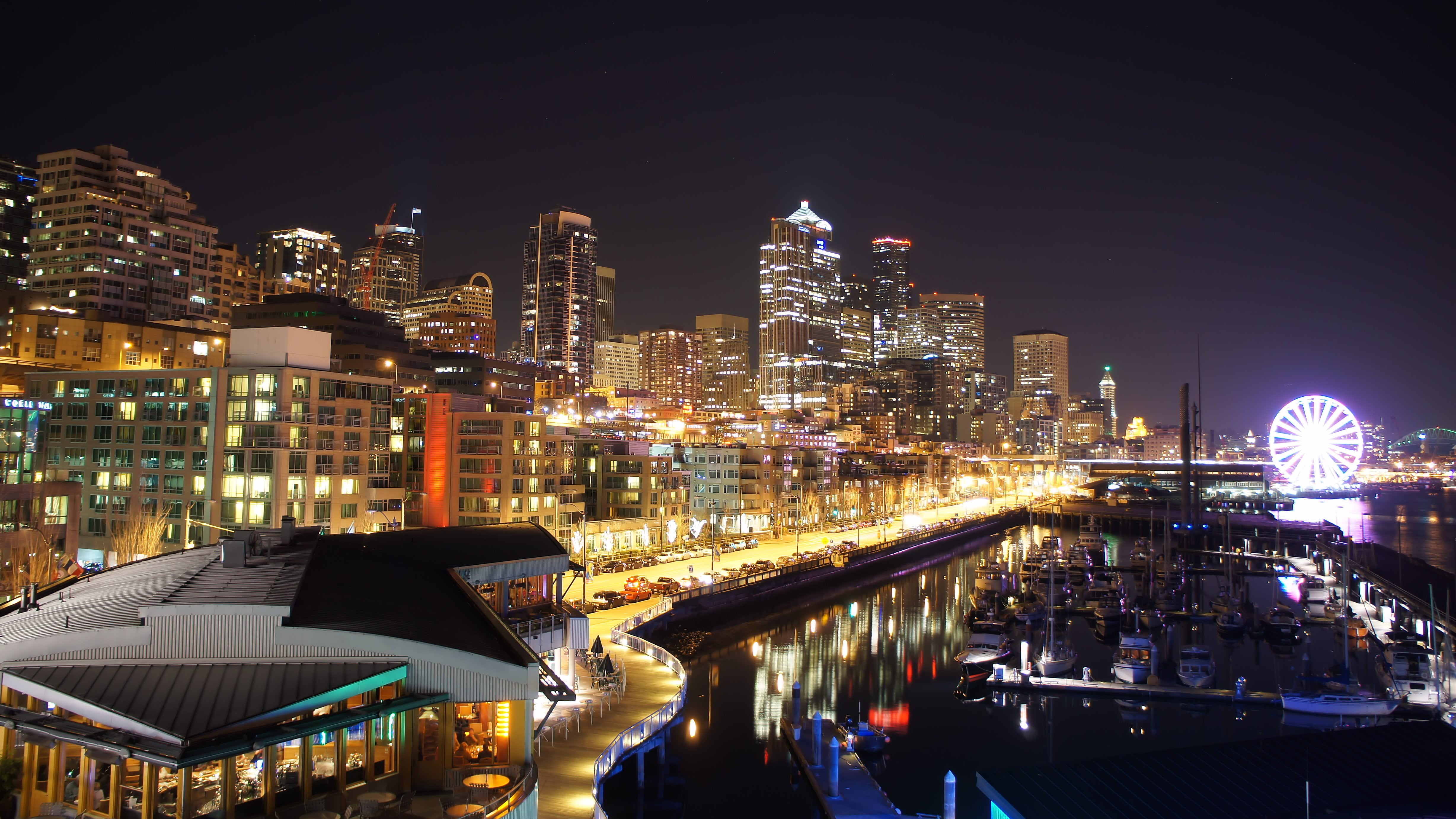Seattle Skyline With Ferris Wheel - HD Wallpaper 