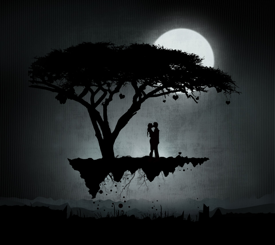 Couple Silhouette Under Tree - HD Wallpaper 
