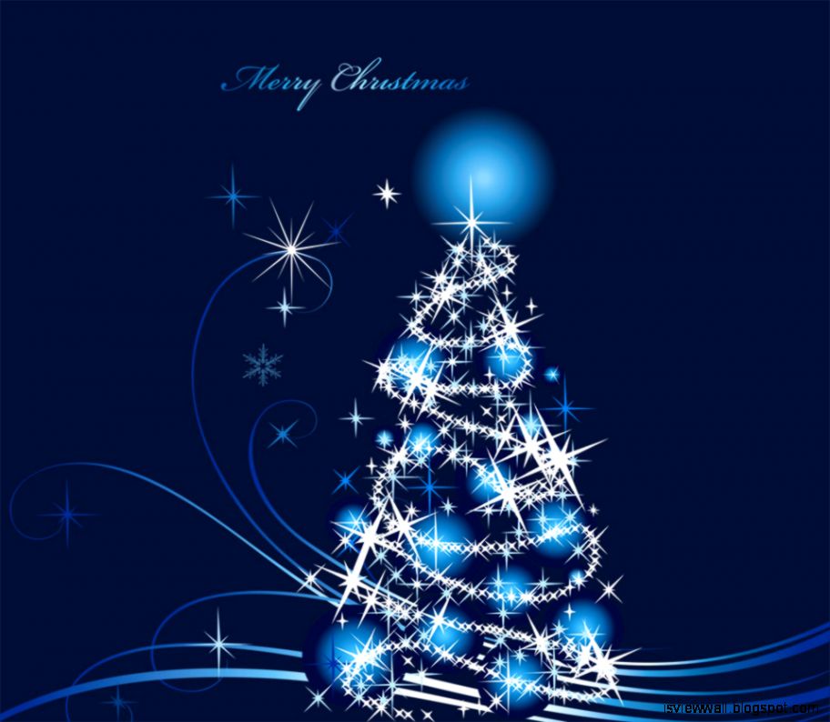 Shining Christmas Tree Flikie Wallpapers - Blue Colored Merry Christmas - HD Wallpaper 